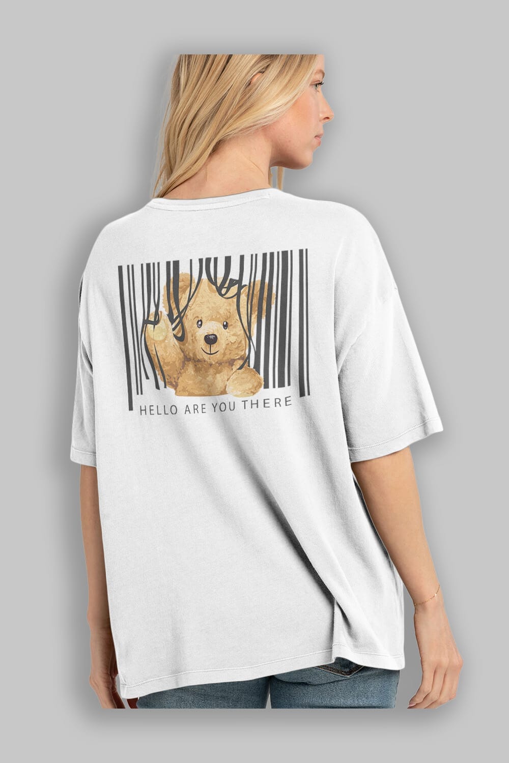 Teddy Bear Hello Arka Baskılı Oversize t-shirt Erkek Kadın Unisex %100 Pamuk