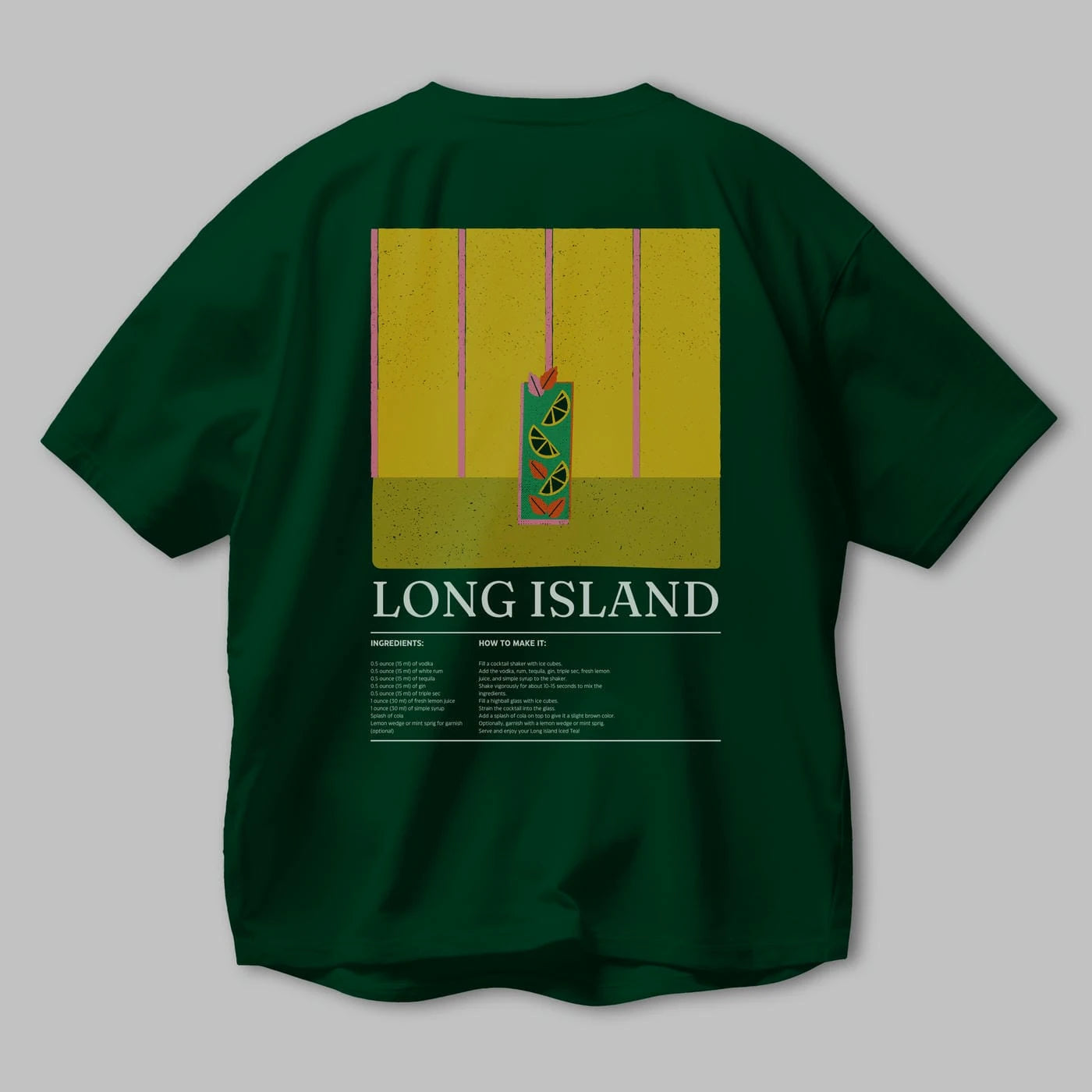 Long Island Kokteyl Serisi Arka Baskılı Oversize t-shirt Erkek Kadın %100 Pamuk Bisiklet Yaka tişort