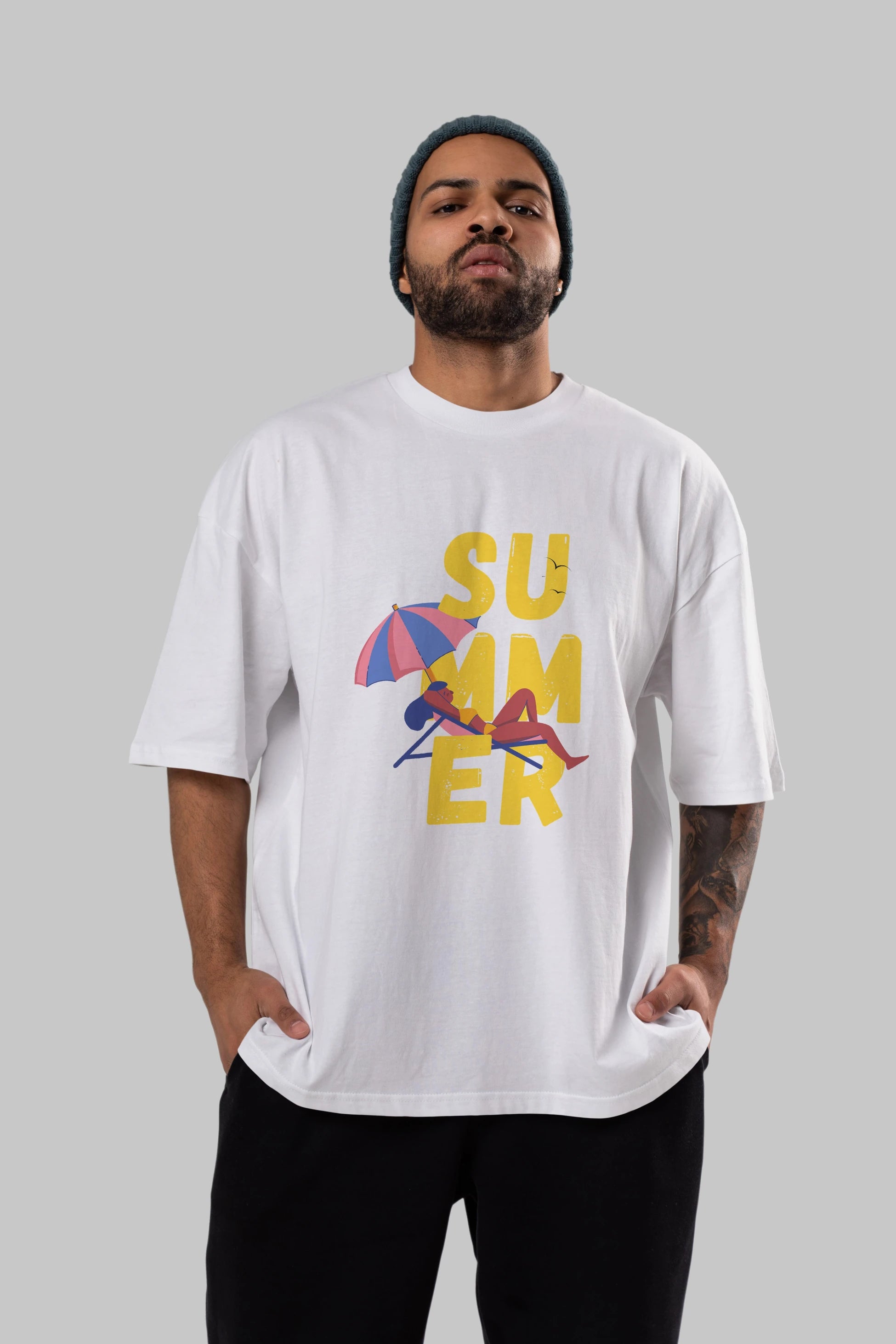Summer Yazılı Ön Baskılı Oversize t-shirt Erkek Kadın Unisex
