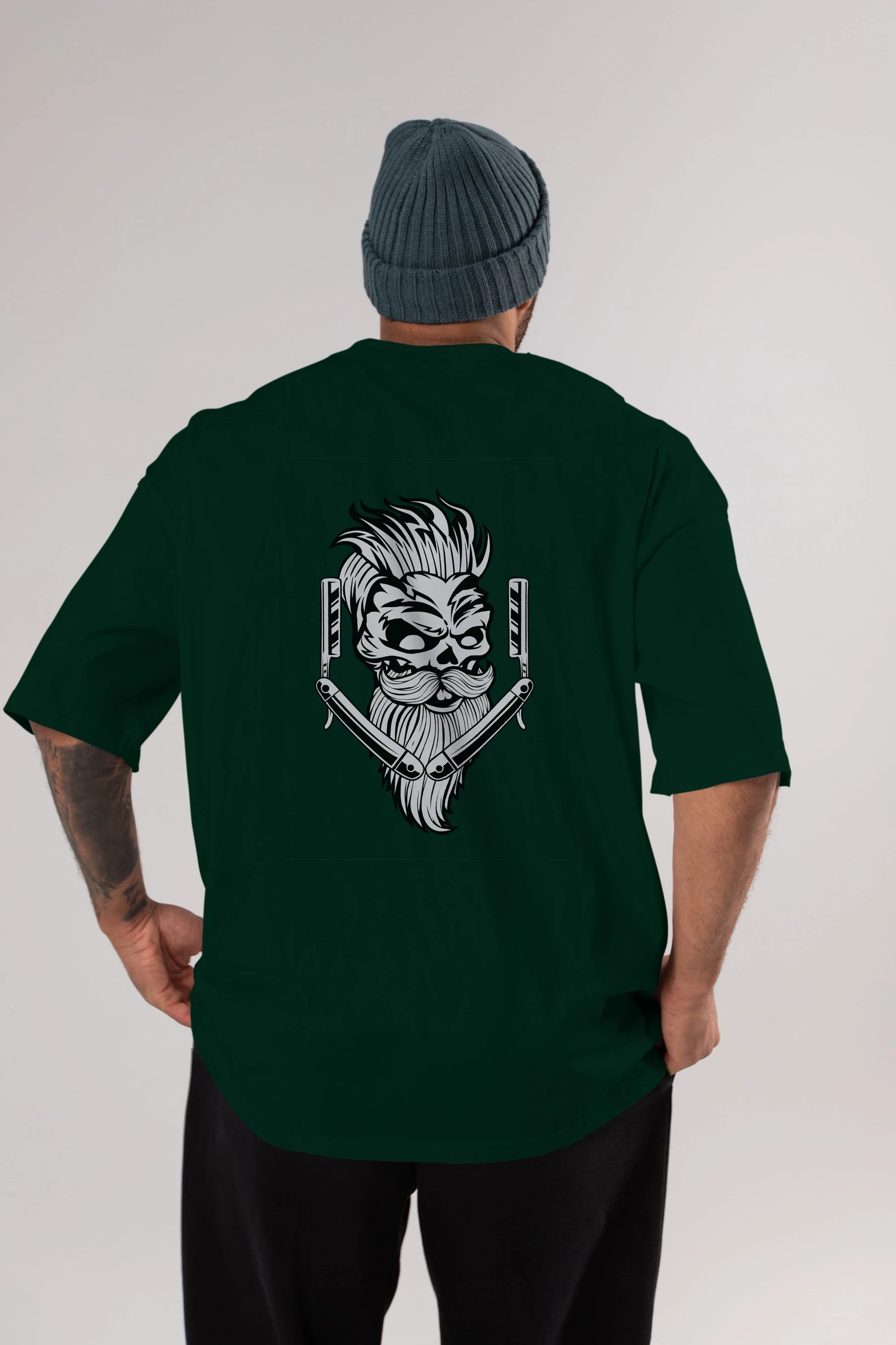 Skull Beard Arka Baskılı Oversize t-shirt Erkek Kadın Unisex %100 Pamuk tişort
