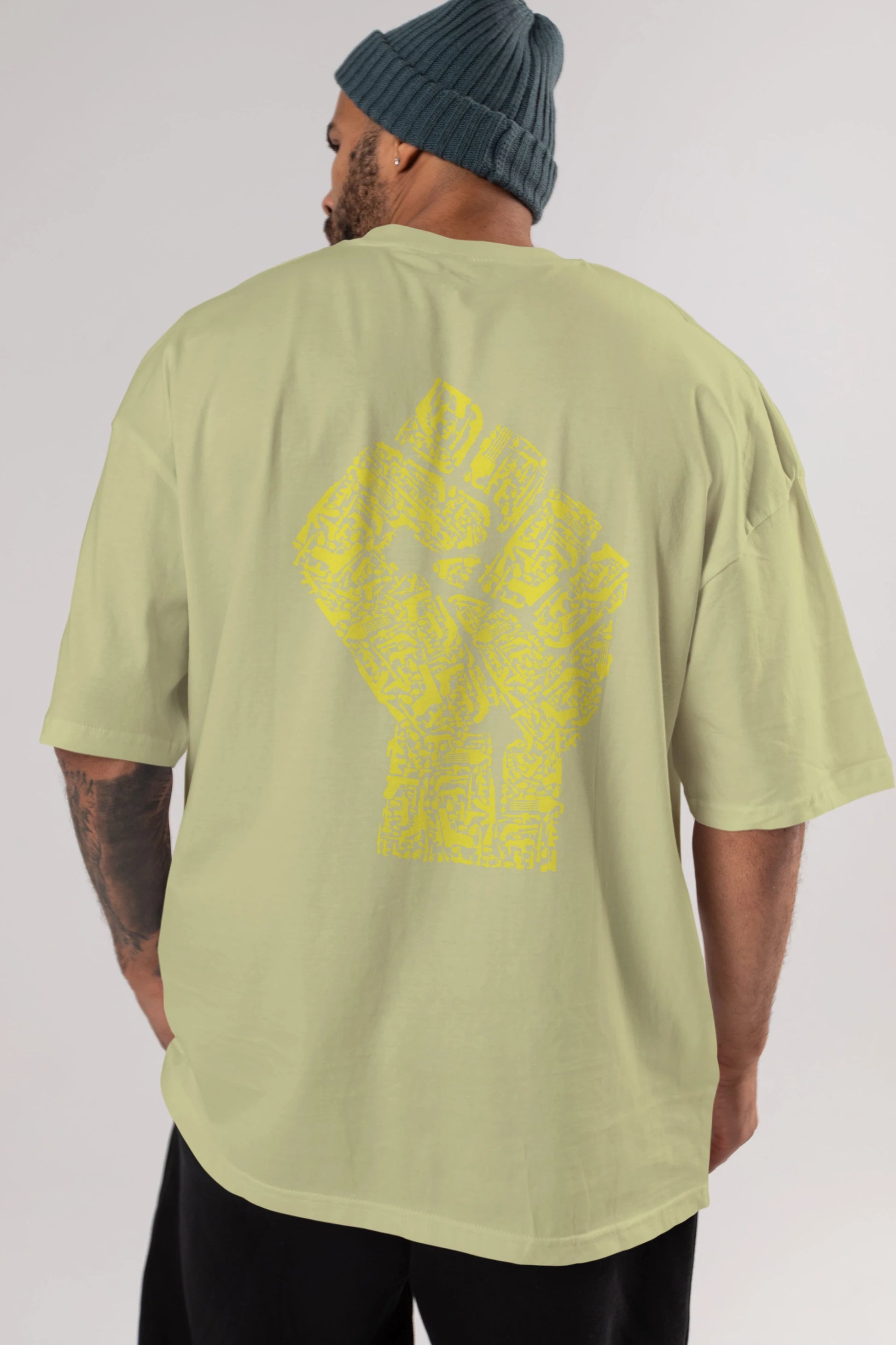 Hand Of Revolution Arka Baskılı Oversize t-shirt %100 pamuk Erkek Kadın Unisex