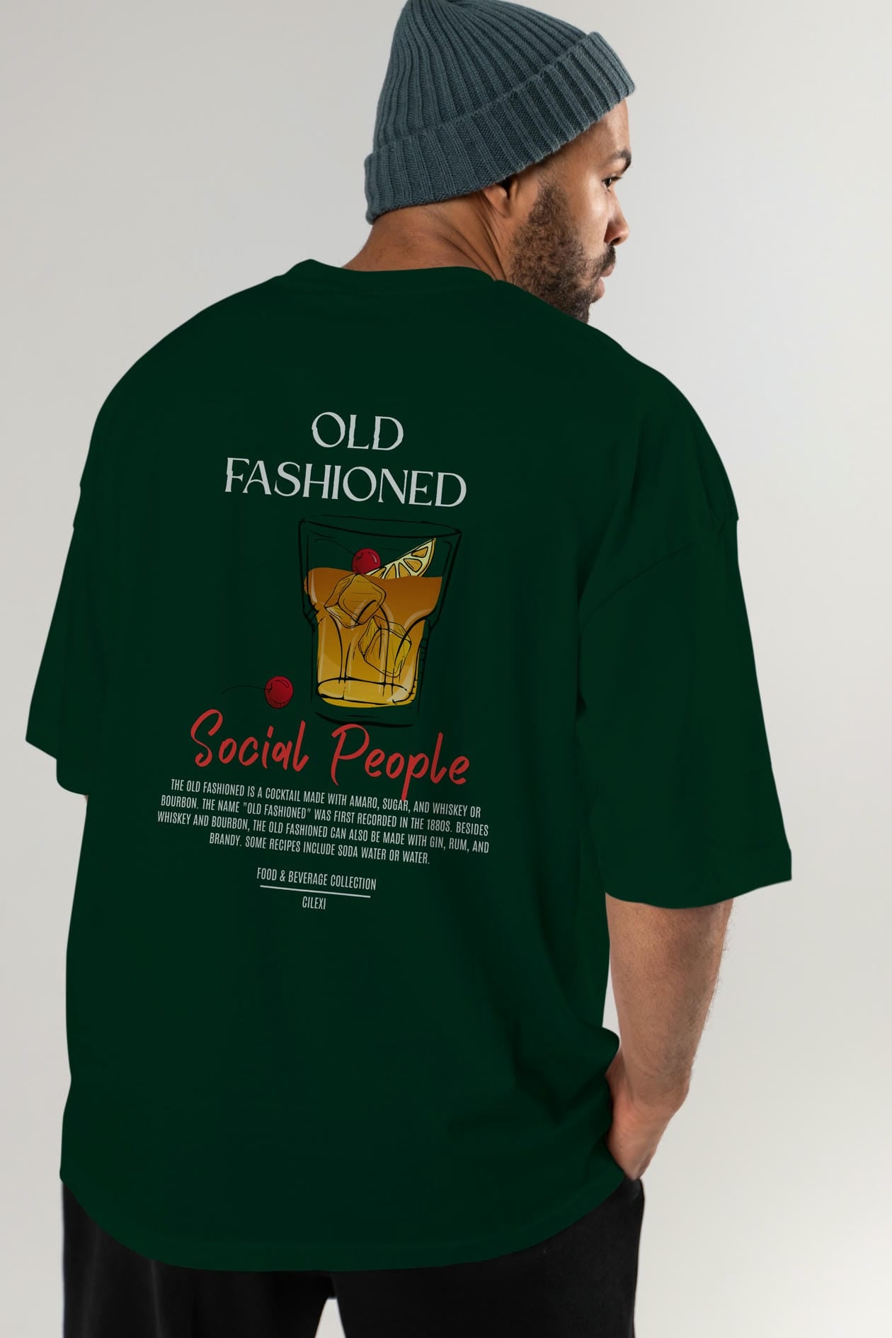 Old Fashıoned Kokteyl Serisi Baskılı Oversize t-shirt Erkek Kadın Unisex %100 Pamuk Bisiklet Yaka tişort