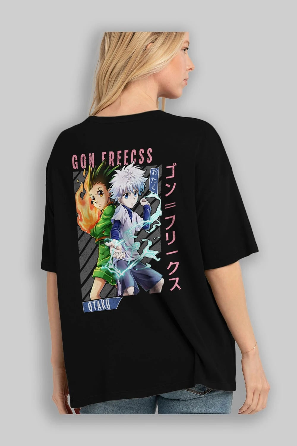 Gon Freecss HUNTER X HUNTER 1 Anime Arka Baskılı Oversize t-shirt Erkek Kadın Unisex