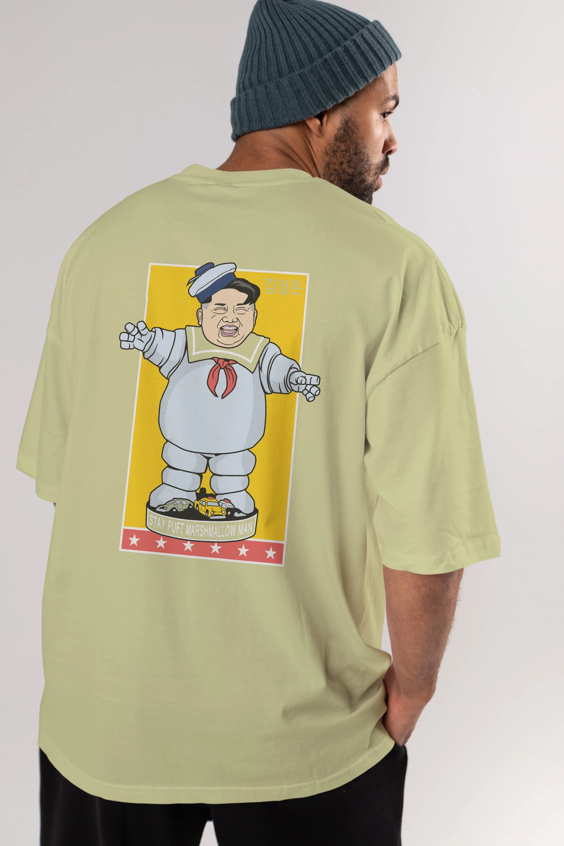 Stay Puft Jong Un Arka Baskılı Oversize t-shirt Erkek Kadın Unisex %100 Pamuk tişort