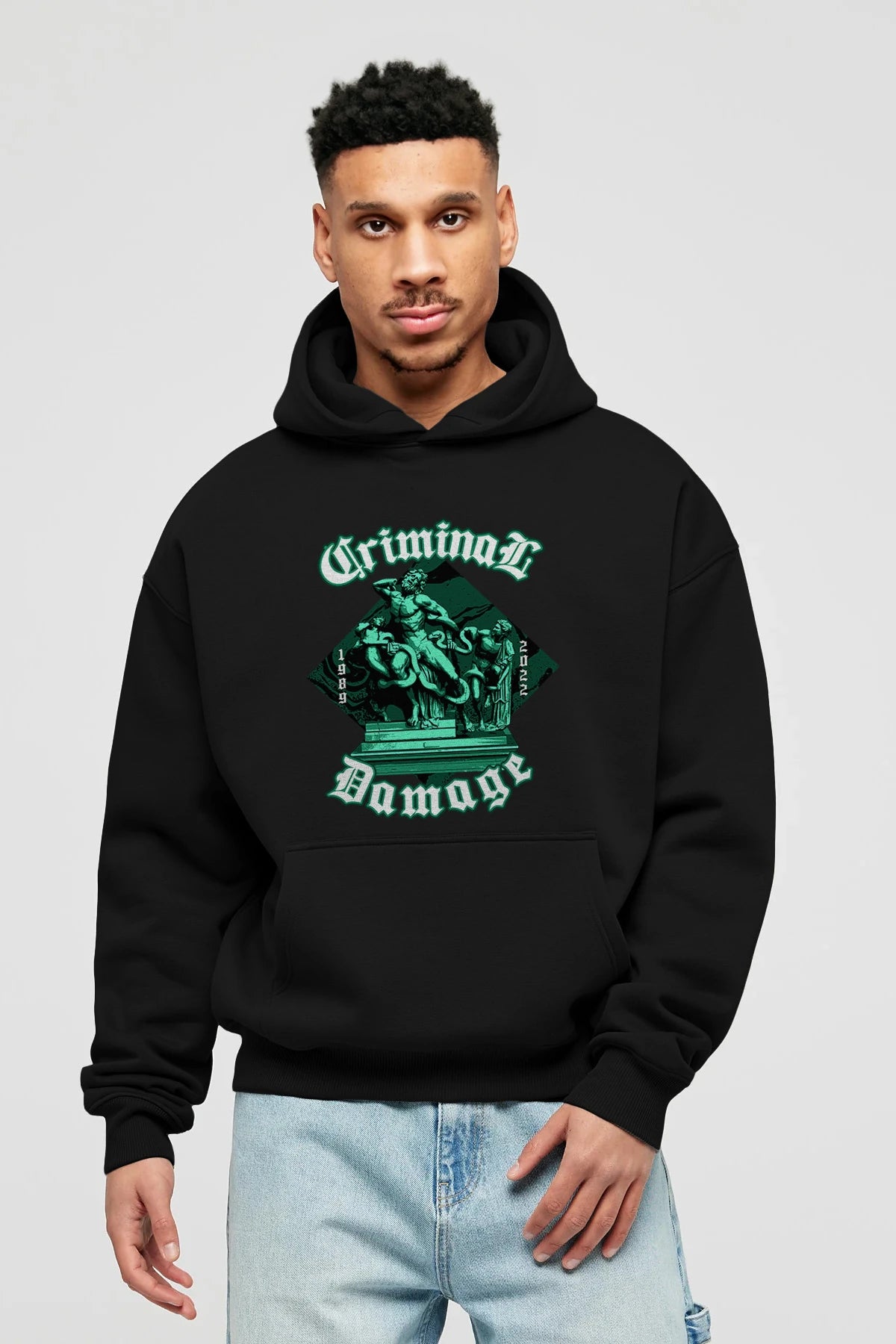 Criminal Damage Ön Baskılı Hoodie Oversize Kapüşonlu Sweatshirt Erkek Kadın Unisex