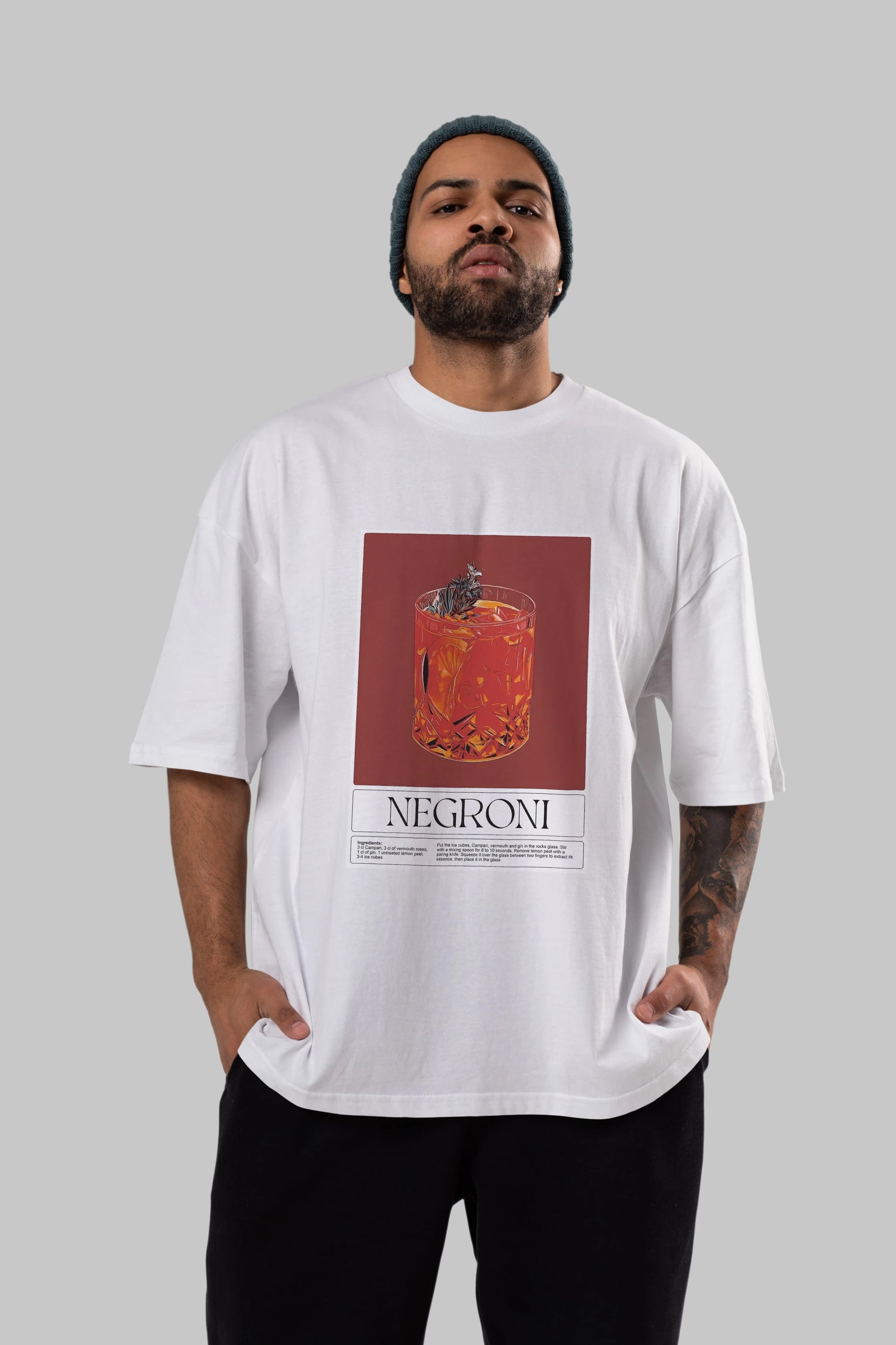 Negroni 2 Ön Baskılı Oversize t-shirt Erkek Kadın Unisex %100 Pamuk Bisiklet Yaka tişort
