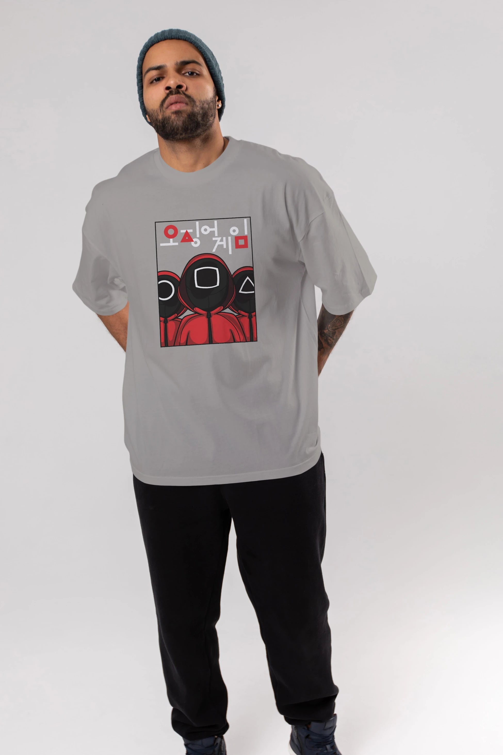 Squid Game (7) Ön Baskılı Oversize t-shirt Erkek Kadın Unisex %100 Pamuk Bisiklet Yaka tişort