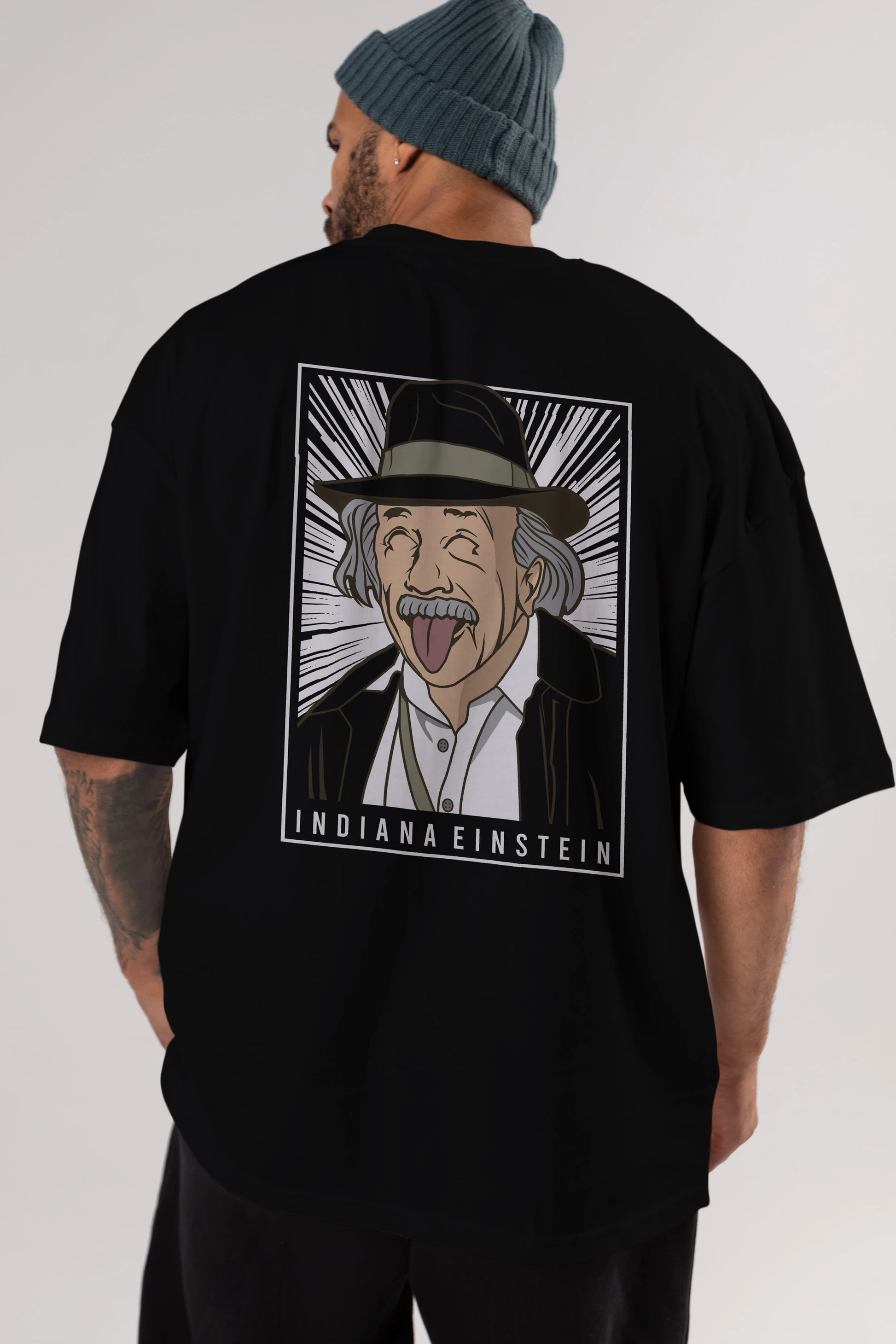 Indiana Jones Einstein Arka Baskılı Oversize t-shirt Erkek Kadın Unisex %100 Pamuk tişort