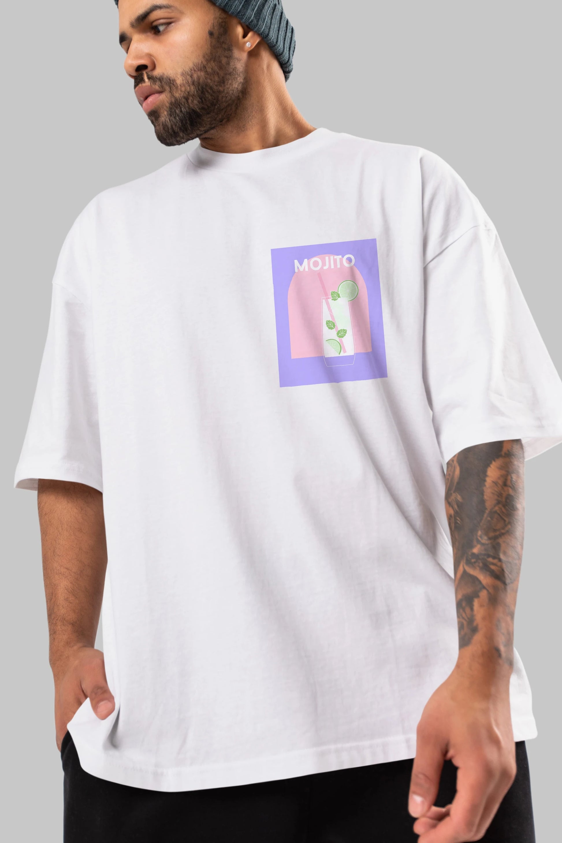 Mojito 2 Ön Sol Baskılı Oversize t-shirt Erkek Kadın Unisex %100 Pamuk Bisiklet Yaka tişort