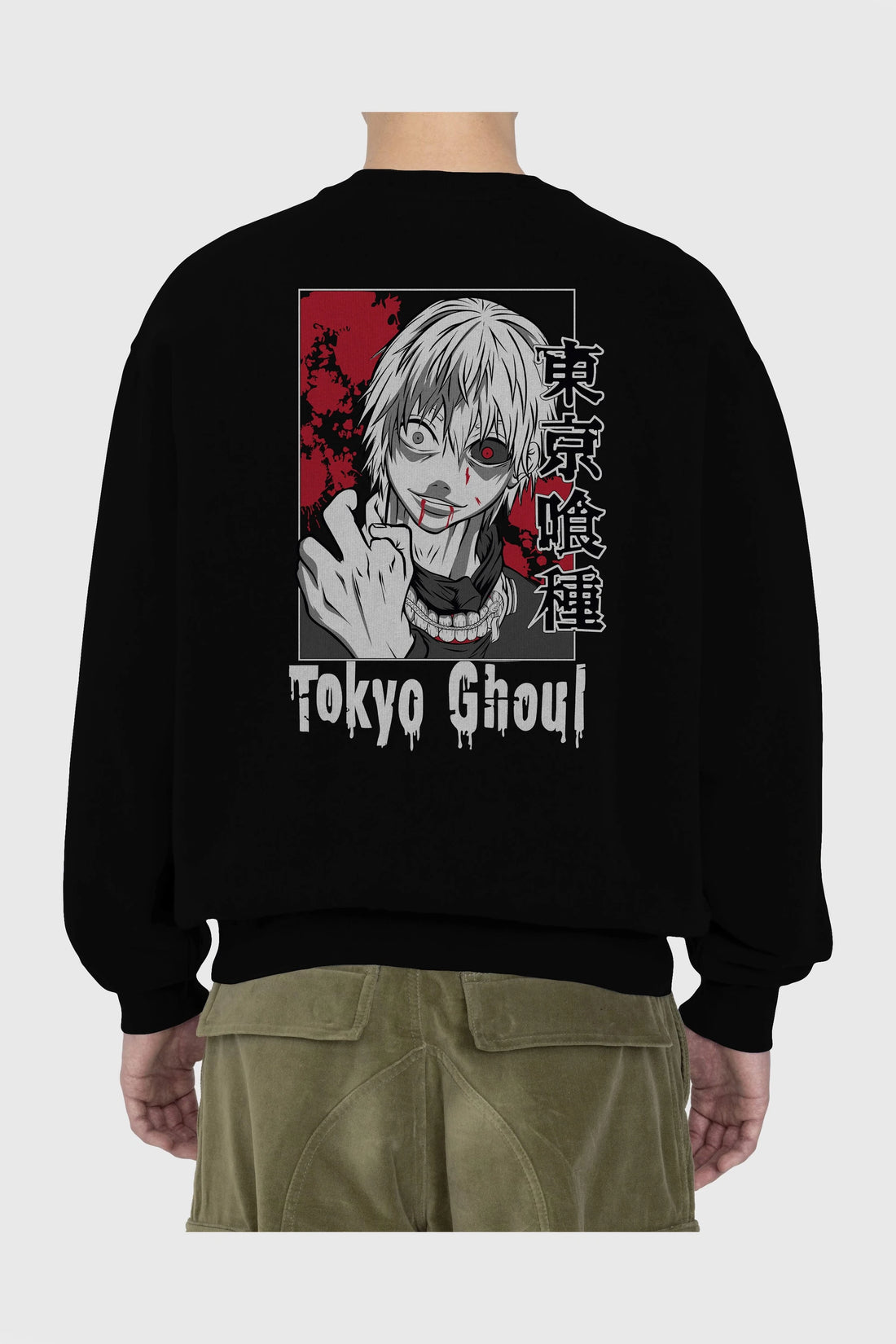 Kaneki Ken TOKYO GHOUL Anime Arka Baskılı Oversize Sweatshirt Erkek Kadın Unisex