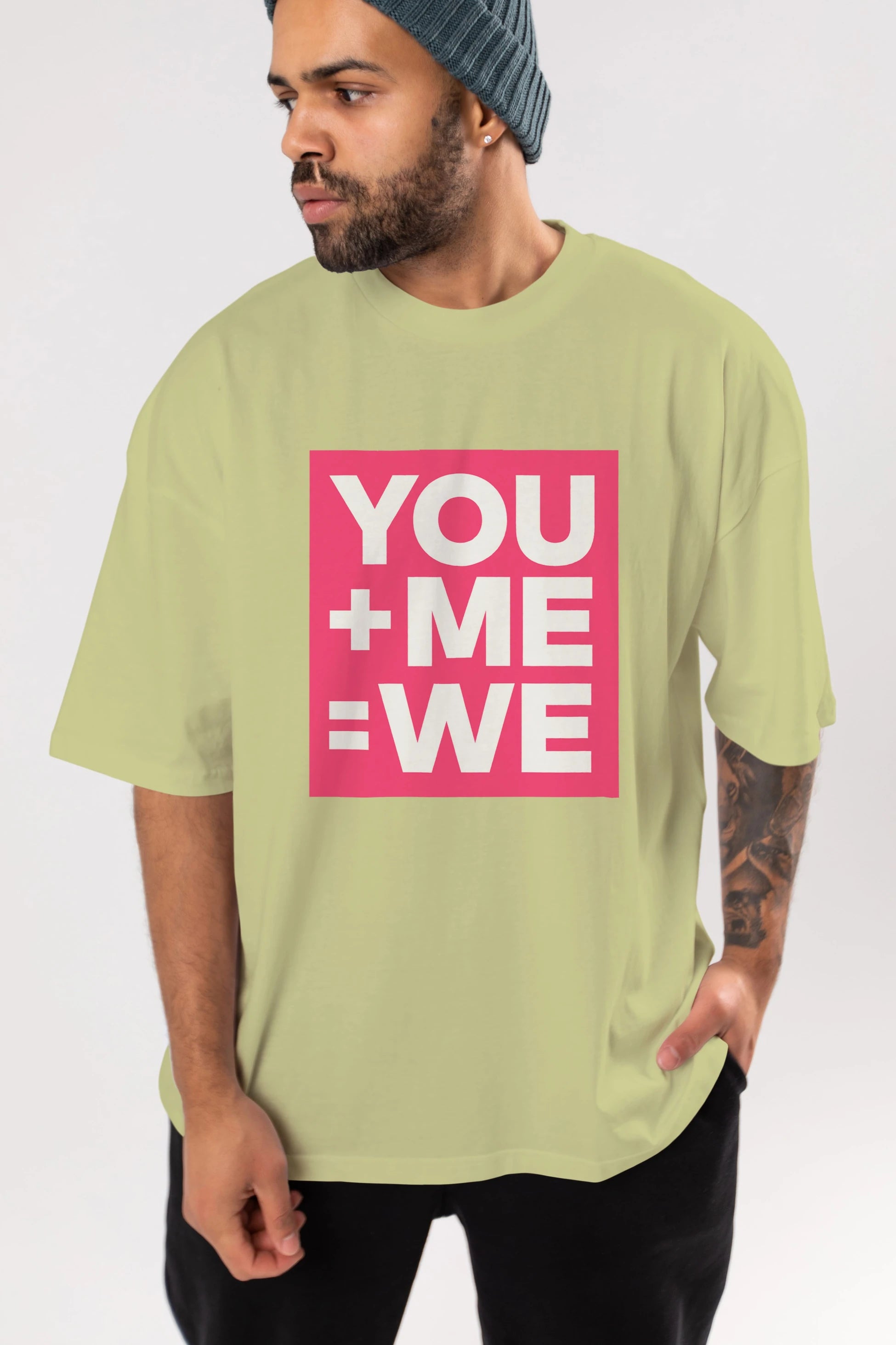 You Me We Yazılı Ön Baskılı Oversize t-shirt Erkek Kadın Unisex