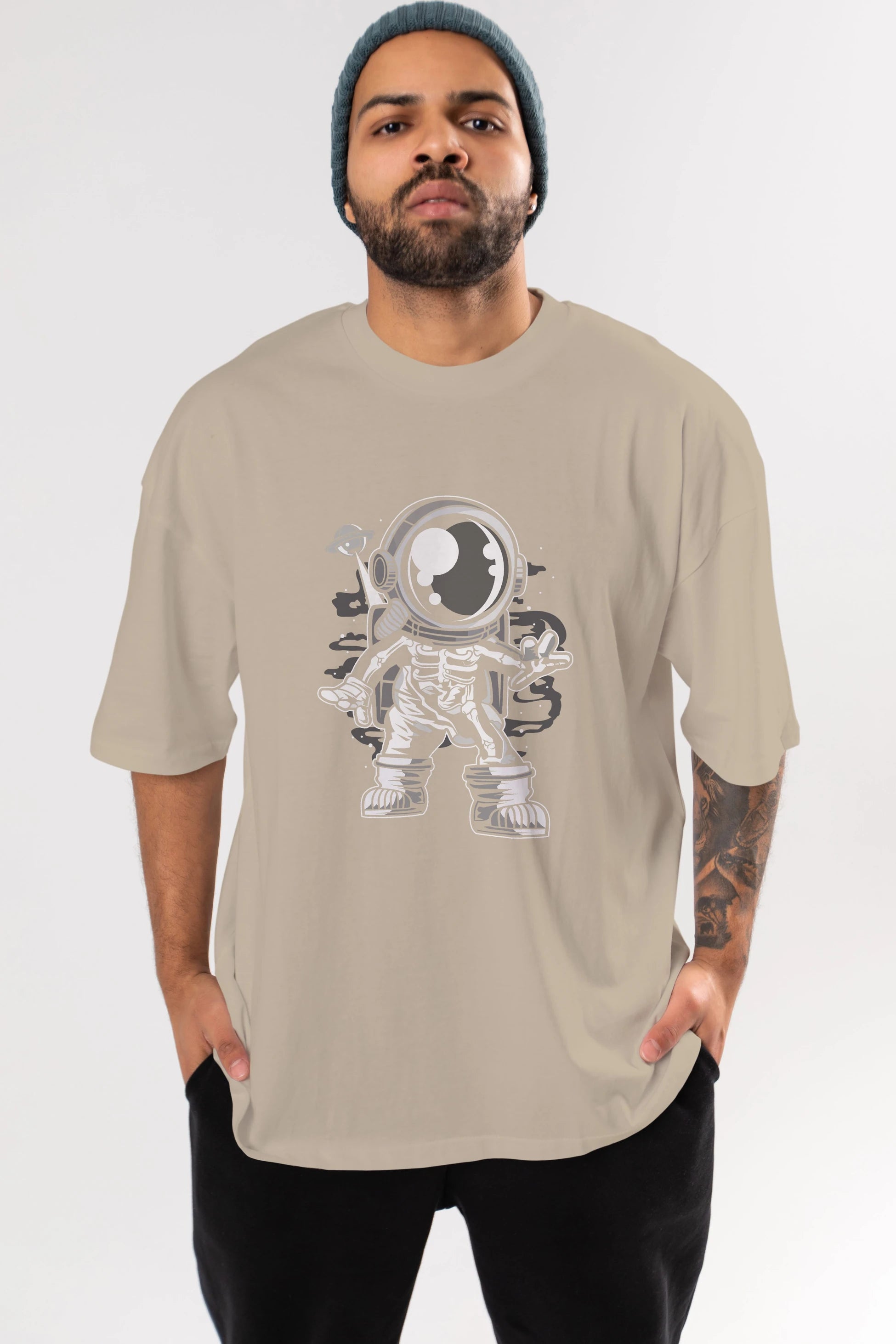 Space Skeleton Ön Baskılı Oversize t-shirt Erkek Kadın Unisex