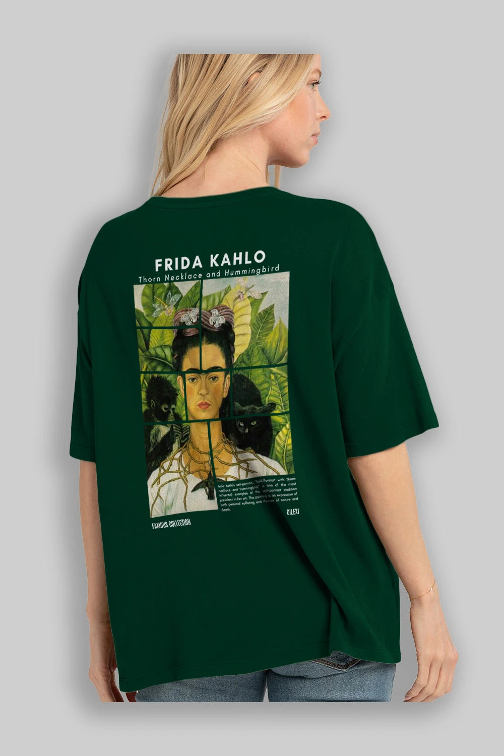 Frida Kahlo Arka Baskılı Oversize t-shirt Erkek Kadın Bisiklet Yaka Pamuk tişort