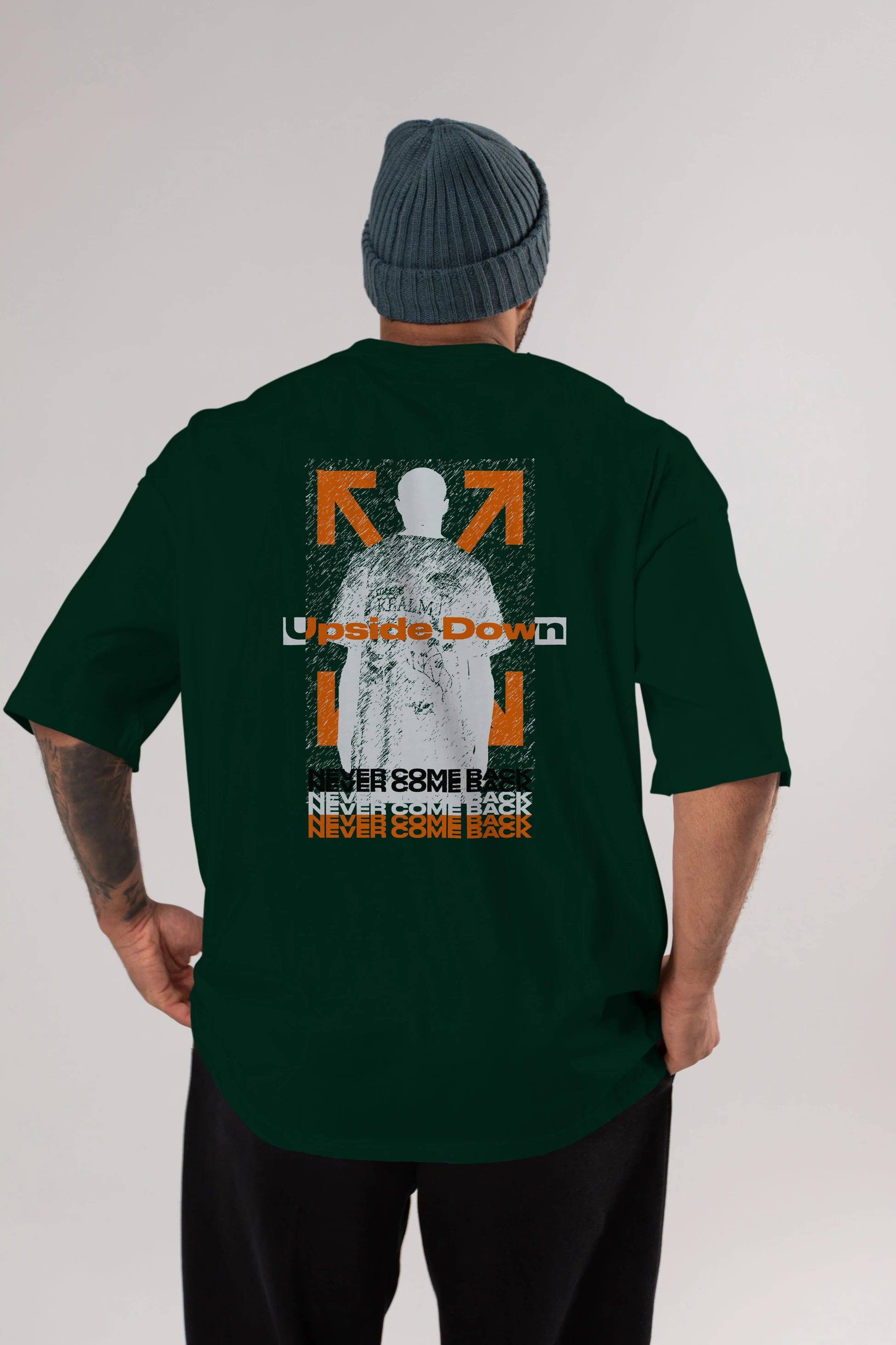 Upside Down Arka Baskılı Oversize t-shirt Erkek Kadın Unisex