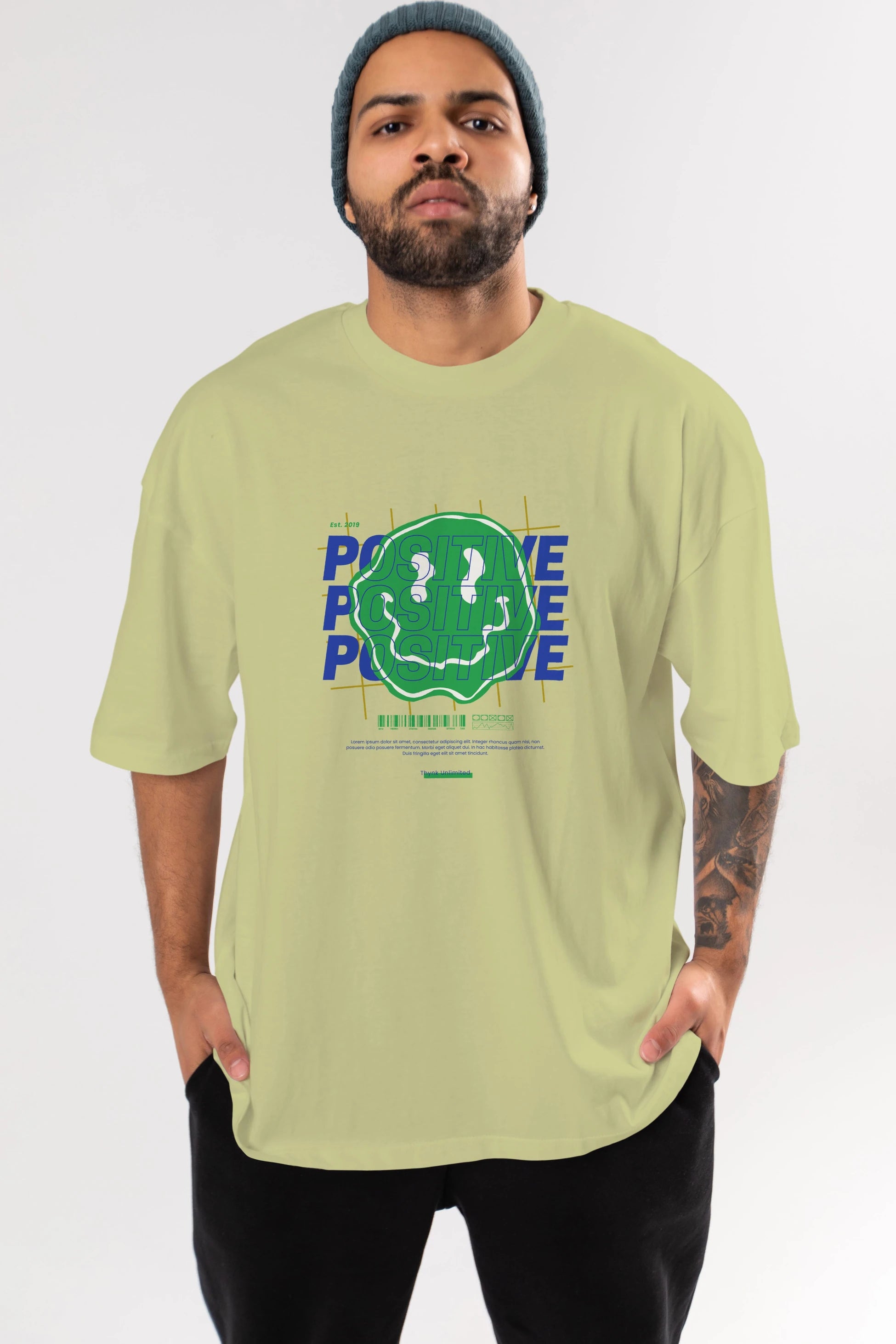 Positive 2 Ön Baskılı Oversize t-shirt Erkek Kadın Unisex