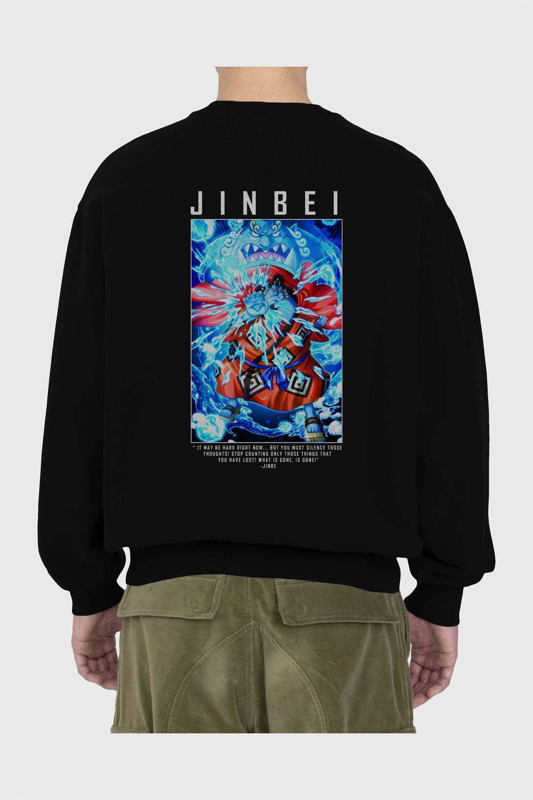 Jinbei Arka Baskılı Anime Oversize Sweatshirt Erkek Kadın Unisex