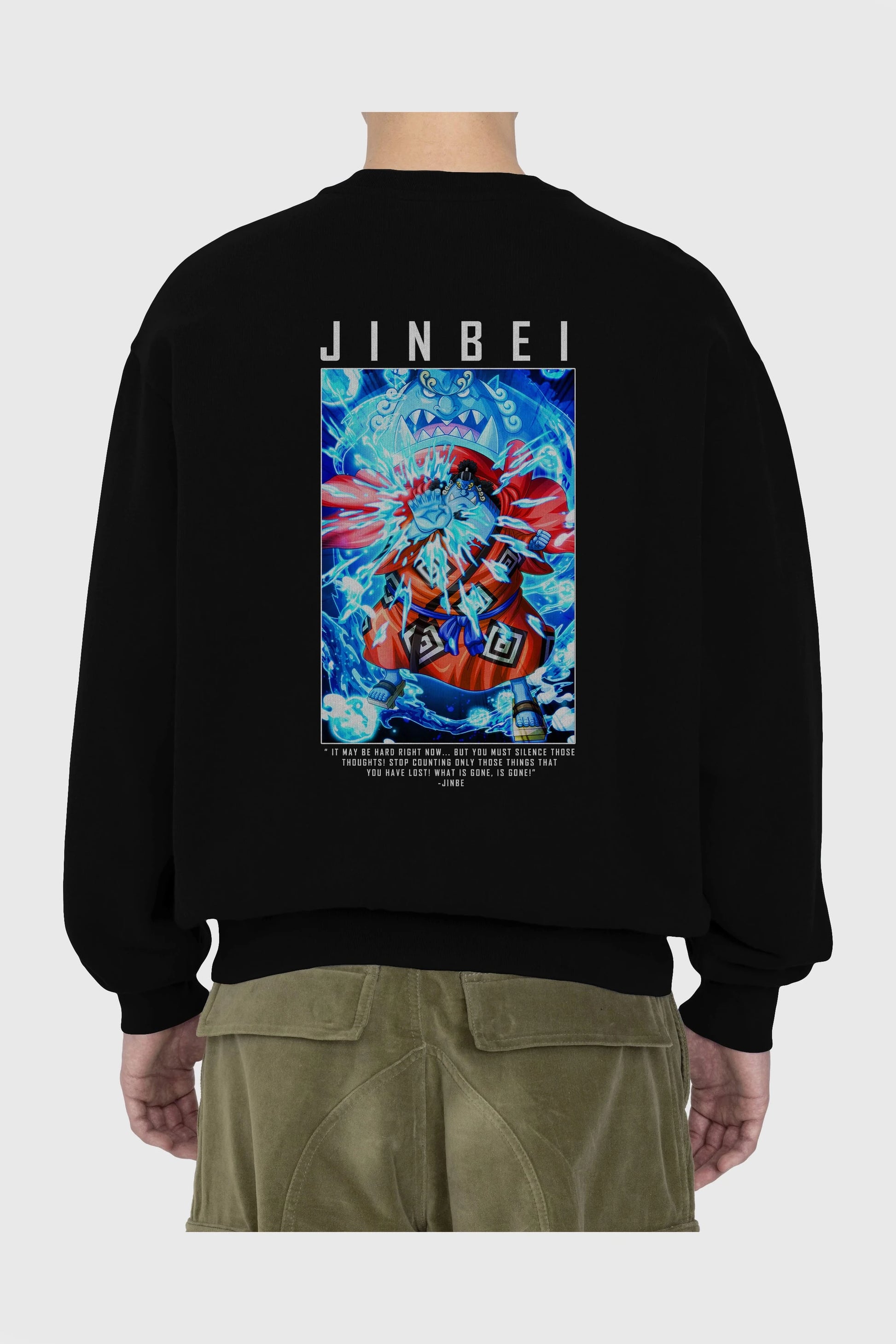 Jinbei Arka Baskılı Anime Oversize Sweatshirt Erkek Kadın Unisex