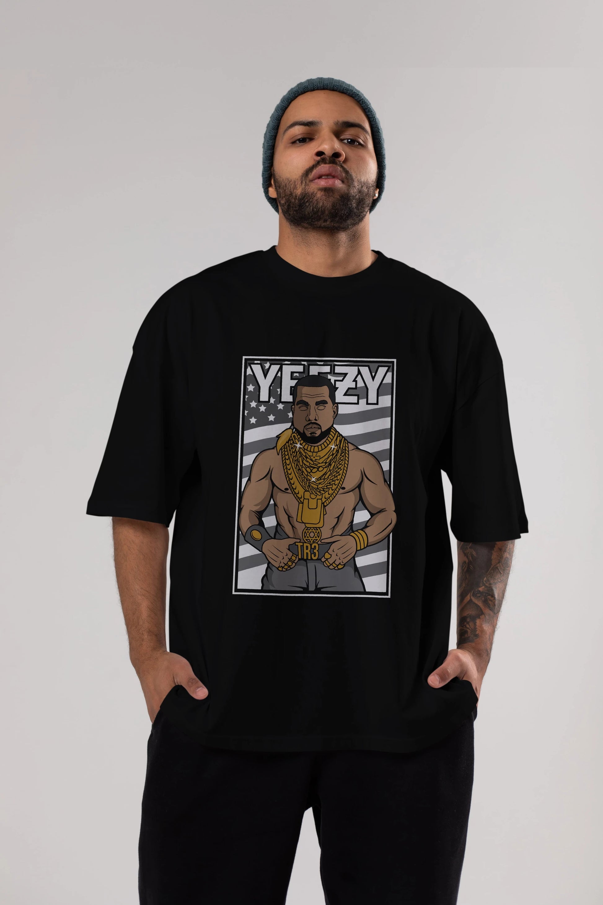 Mr.T Ön Baskılı Oversize t-shirt Erkek Kadın Unisex %100 Pamuk tişort