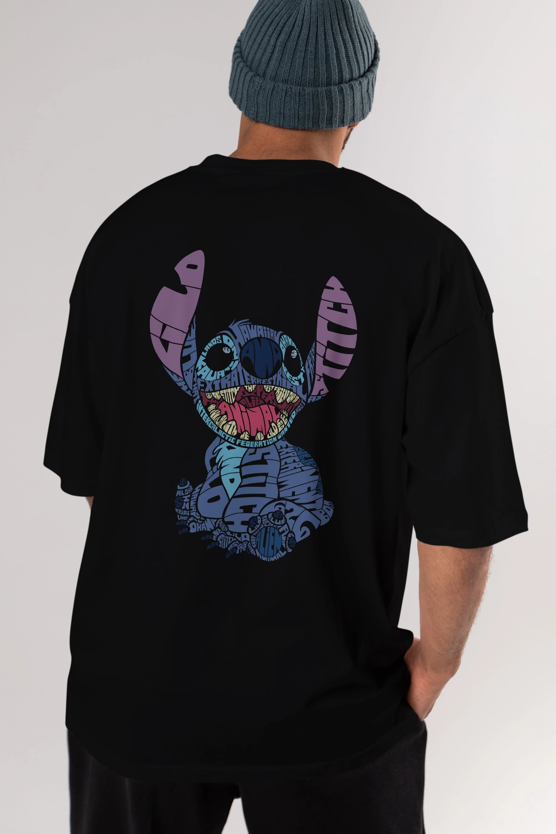 Stitch Arka Baskılı Oversize t-shirt %100 pamuk Erkek Kadın Unisex