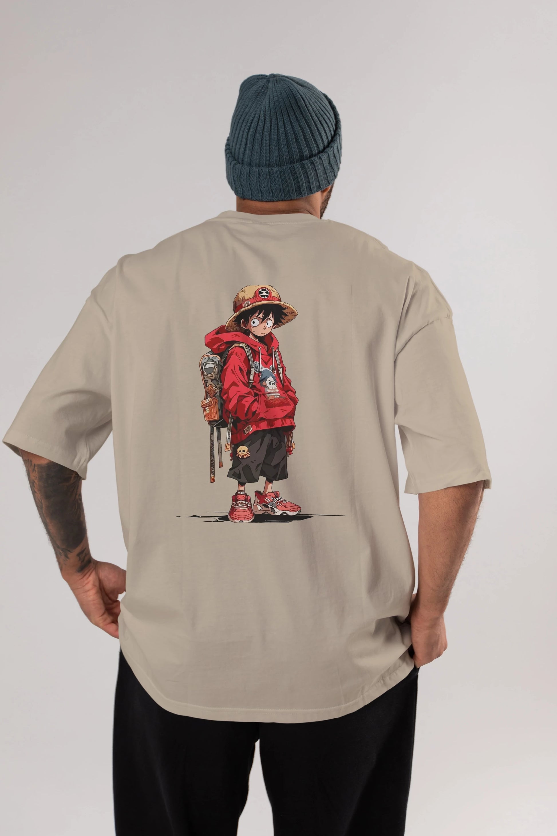 One Piece Arka Baskılı Oversize t-shirt Erkek Kadın Unisex %100 Pamuk Bisiklet Yaka tişort