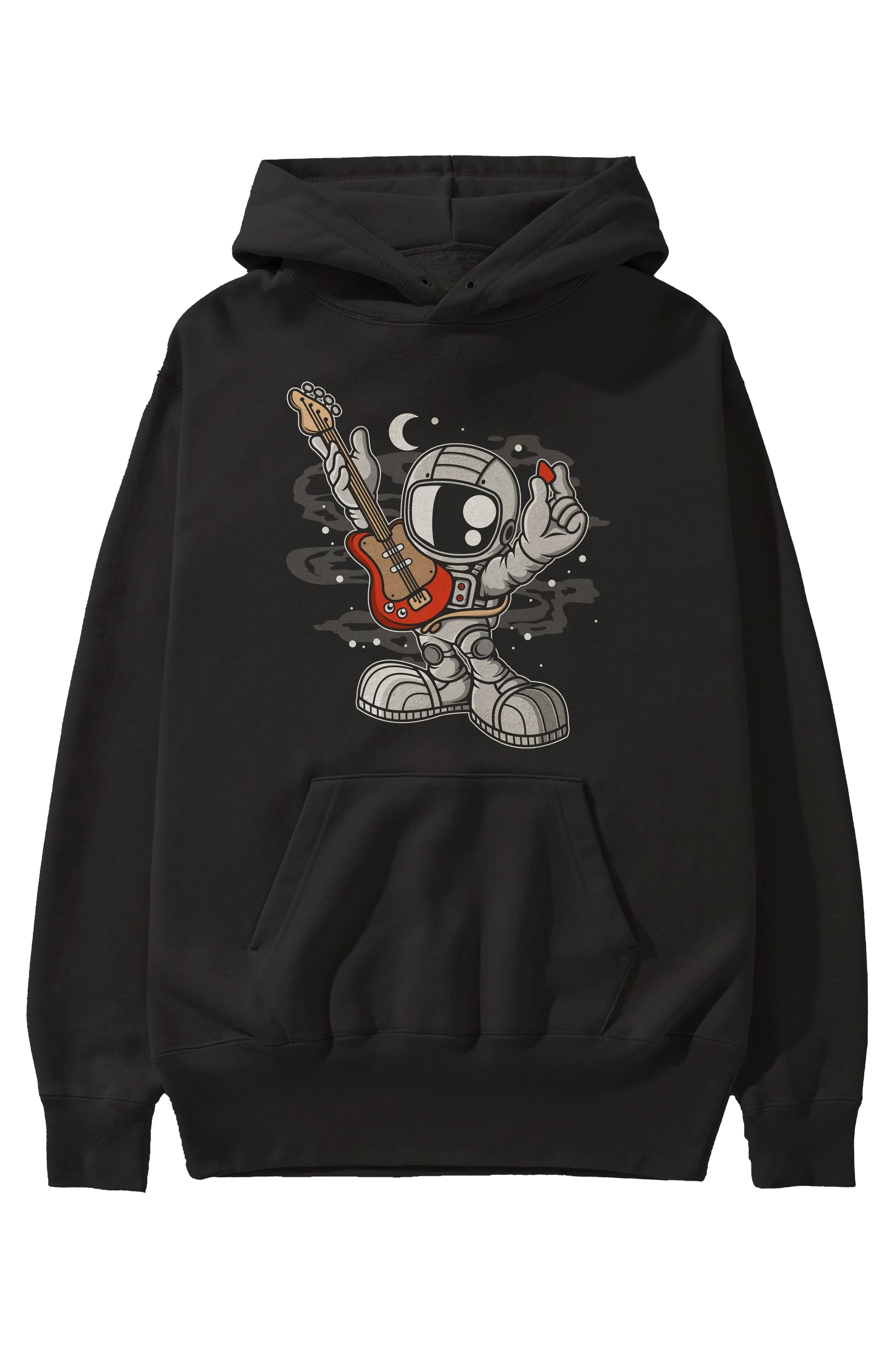 Astronaut Guitar Ön Baskılı Hoodie Oversize Kapüşonlu Sweatshirt Erkek Kadın Unisex