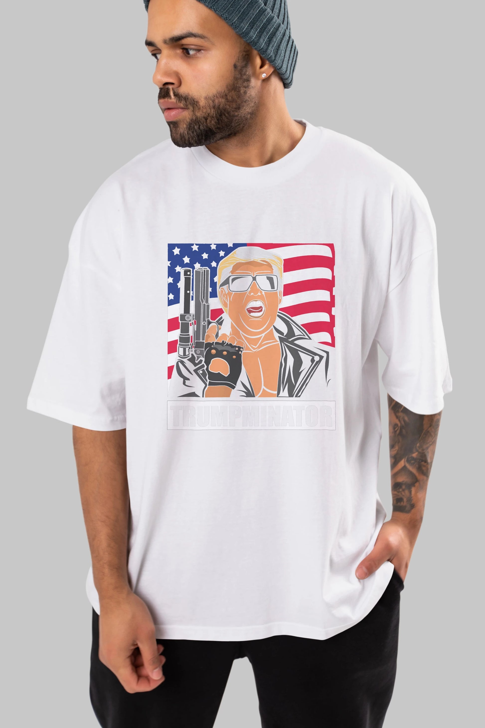 Trumpminator Ön Baskılı Oversize t-shirt Erkek Kadın Unisex %100 Pamuk tişort