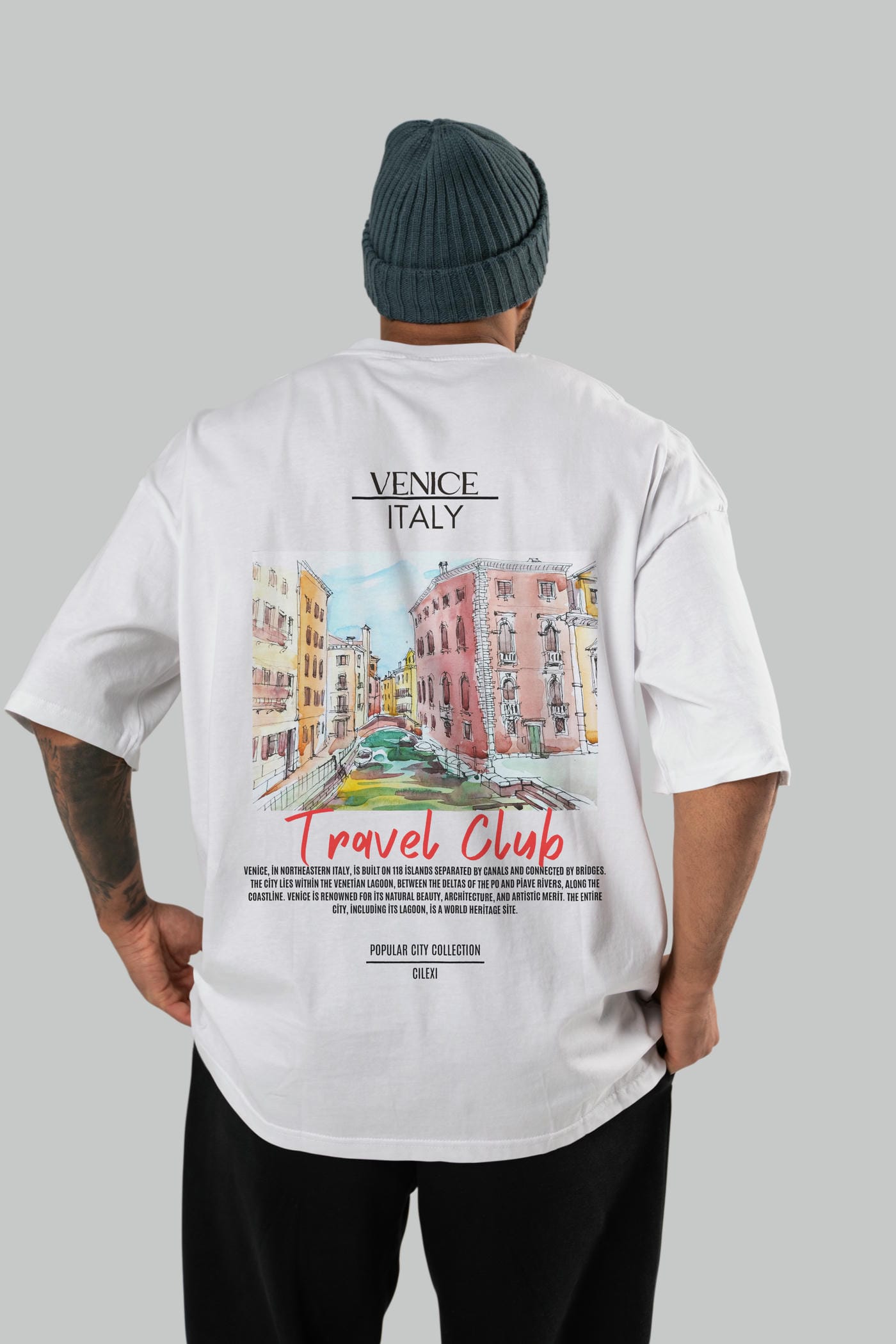 Venice İtaly Arka Baskılı Oversize t-shirt Erkek Kadın Pamuk Bisiklet Yaka tişort