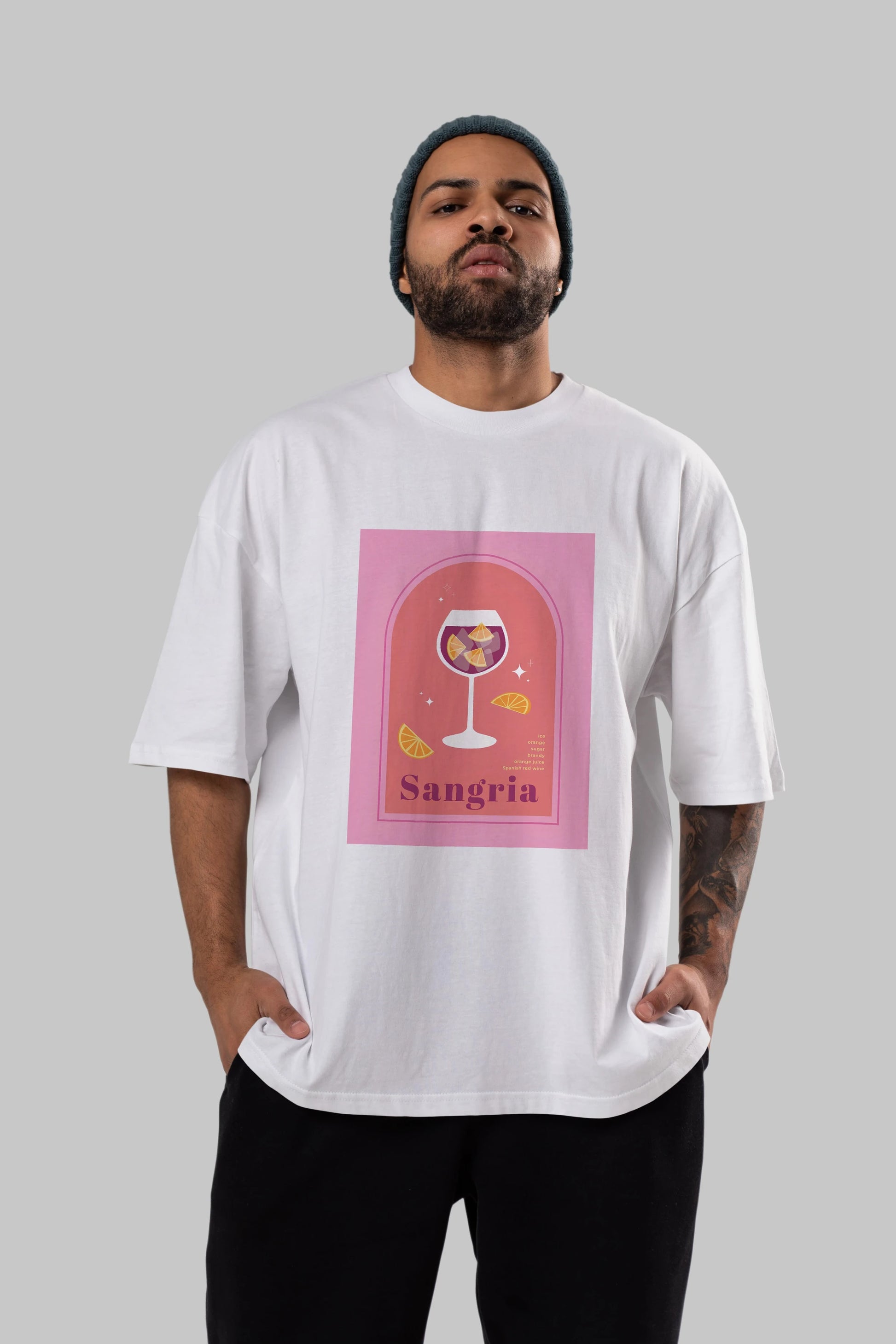 Sangria Ön Baskılı Oversize t-shirt Erkek Kadın Unisex %100 Pamuk Bisiklet Yaka tişort