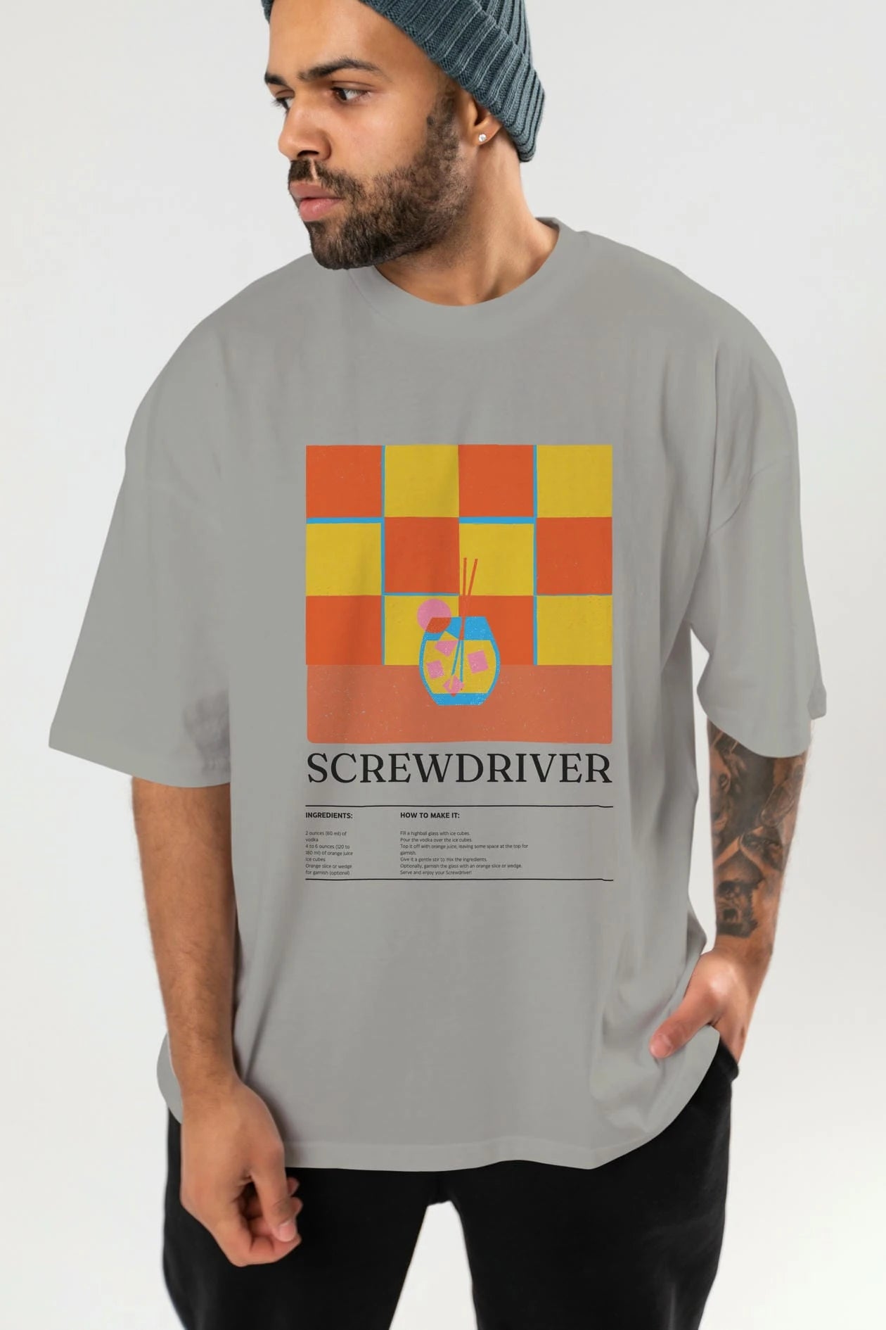 Screwdriver Kokteyl Ön Baskılı Oversize t-shirt Erkek Kadın %100 Pamuk Bisiklet Yaka tişort
