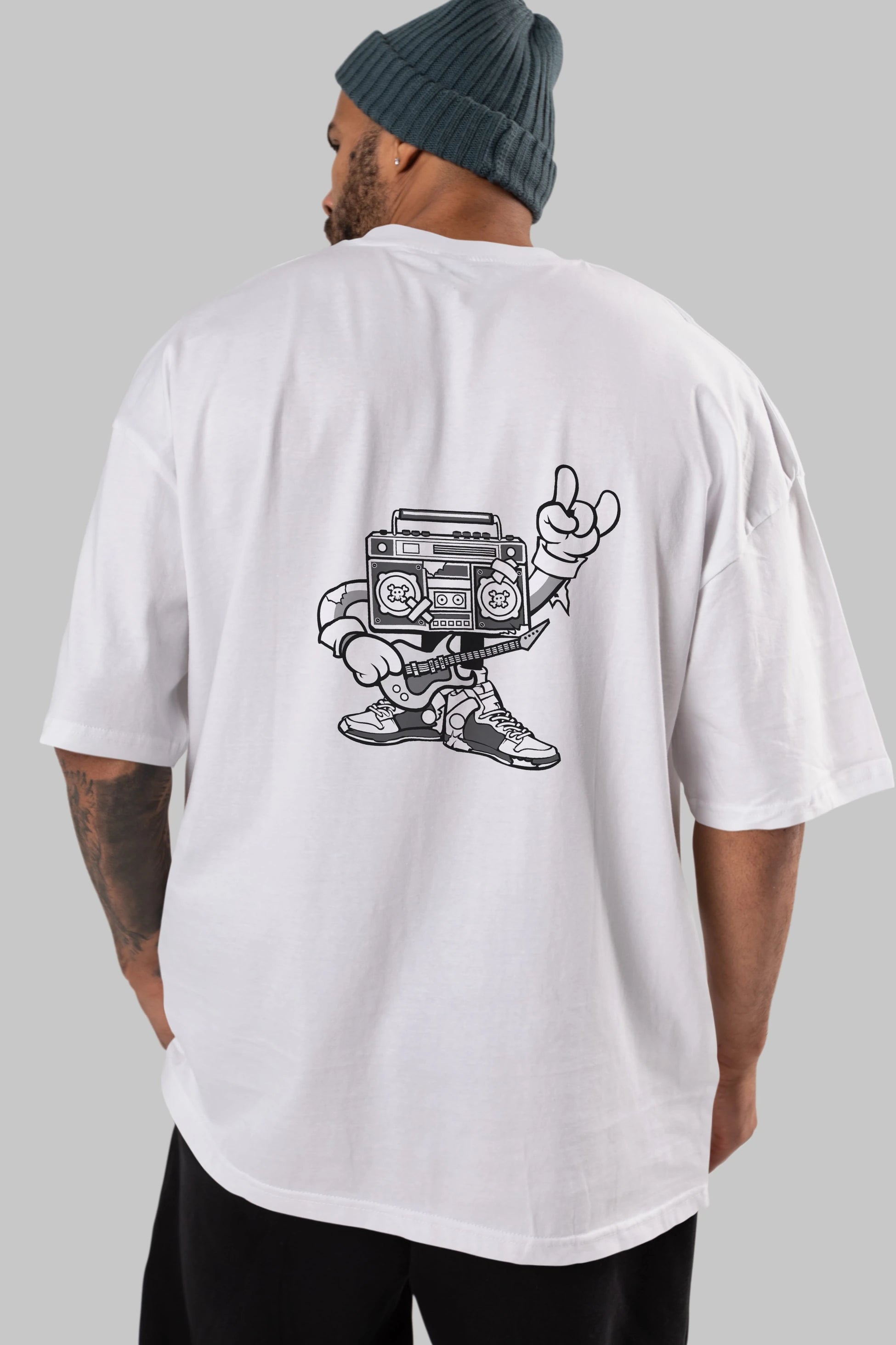 Boombox Rockstar Arka Baskılı Oversize t-shirt Erkek Kadın Unisex %100 Pamuk tişort
