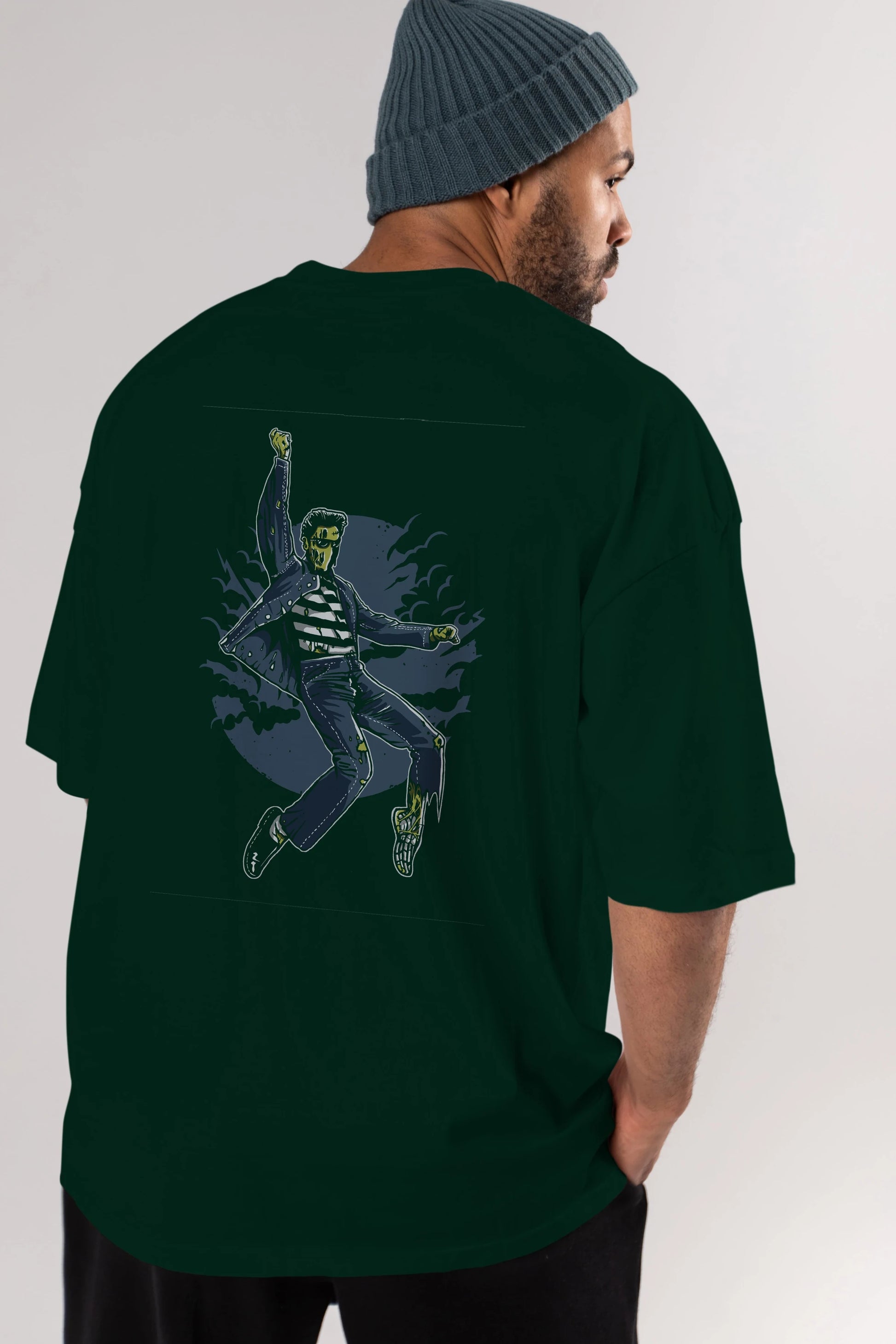 Zombie King Arka Baskılı Oversize t-shirt Erkek Kadın Unisex %100 Pamuk