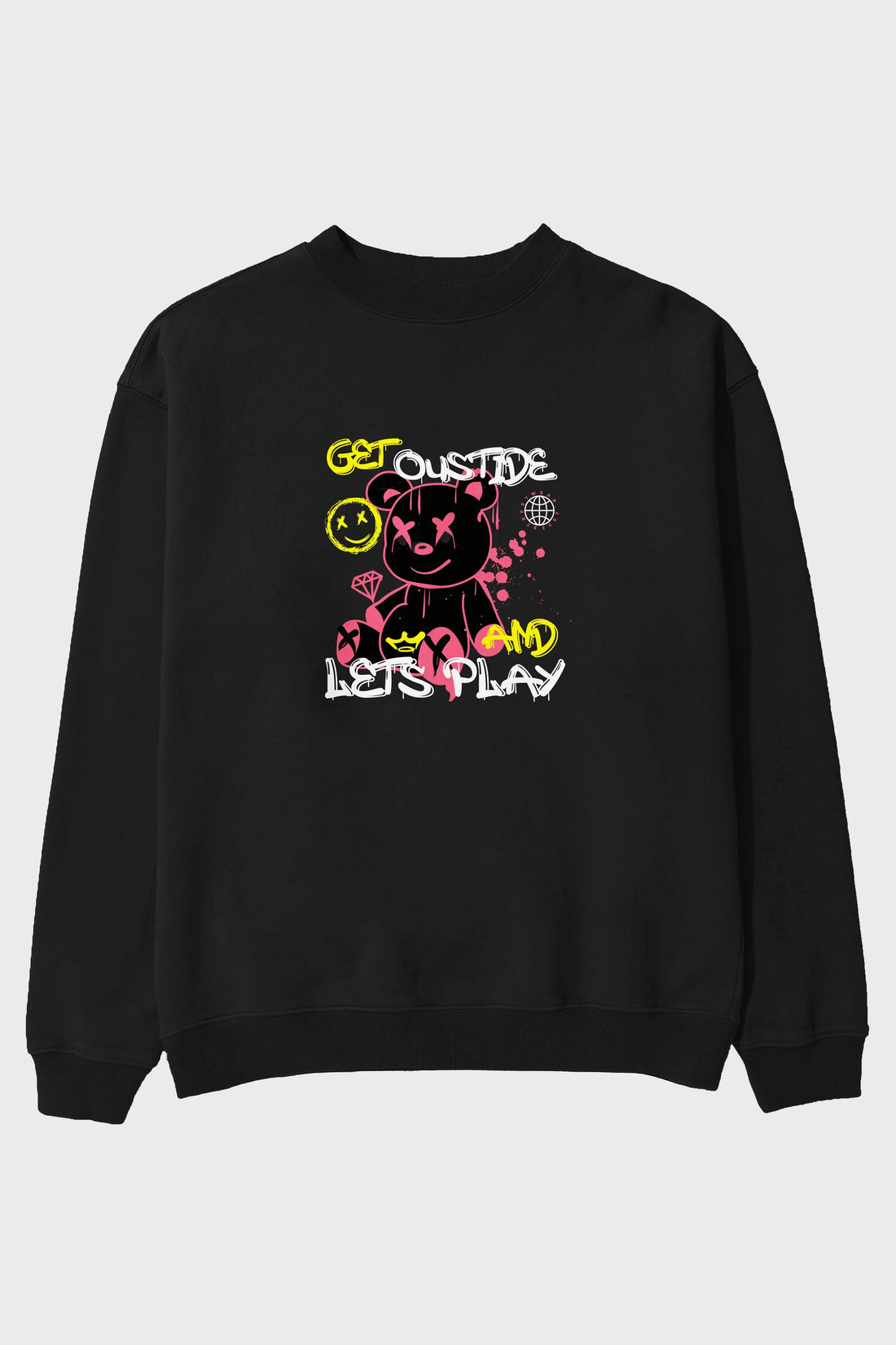 Get Outside Bear Ön Baskılı Oversize Sweatshirt Erkek Kadın Unisex