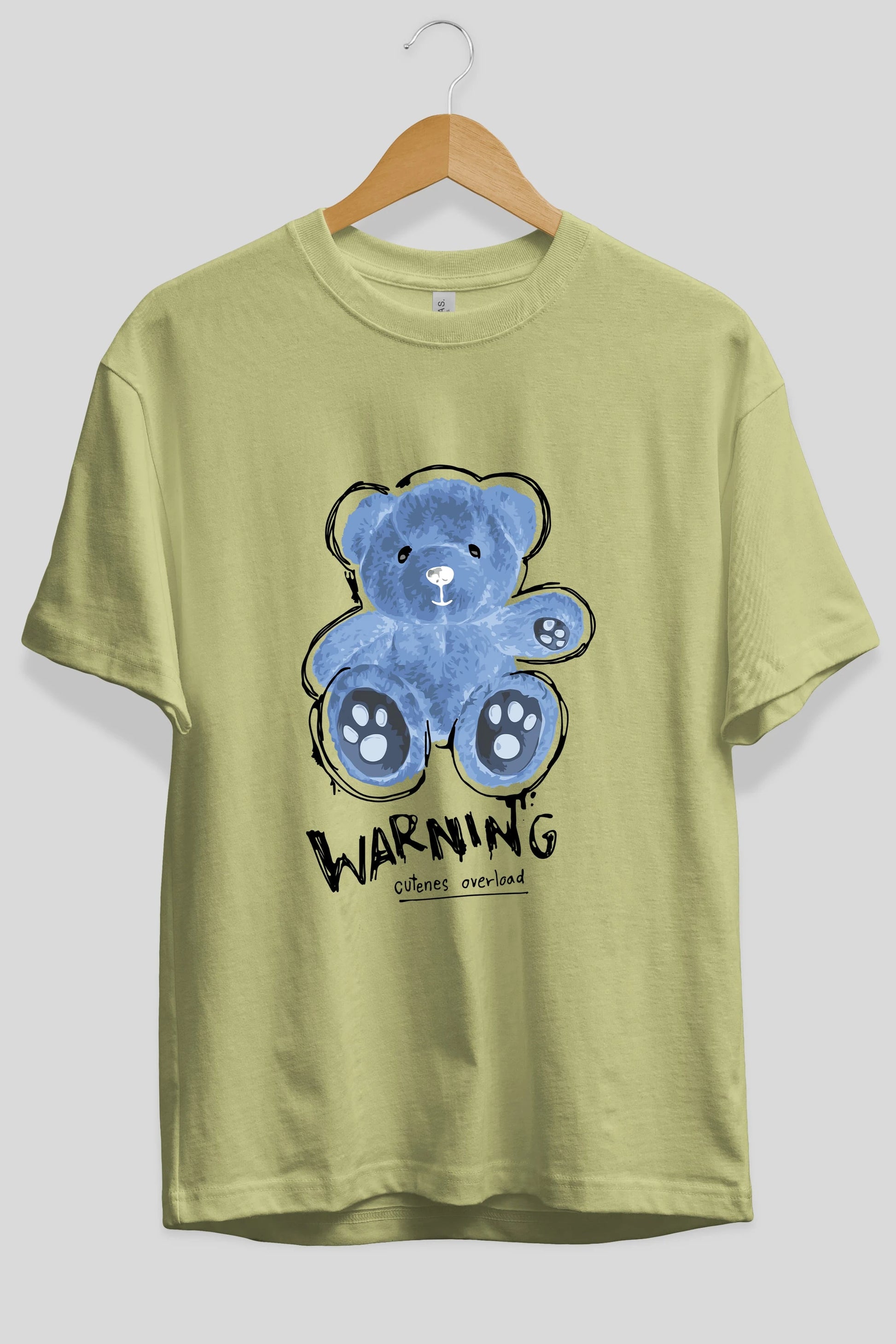 Warning Cuteness Bear Ön Baskılı Oversize t-shirt Erkek Kadın Unisex