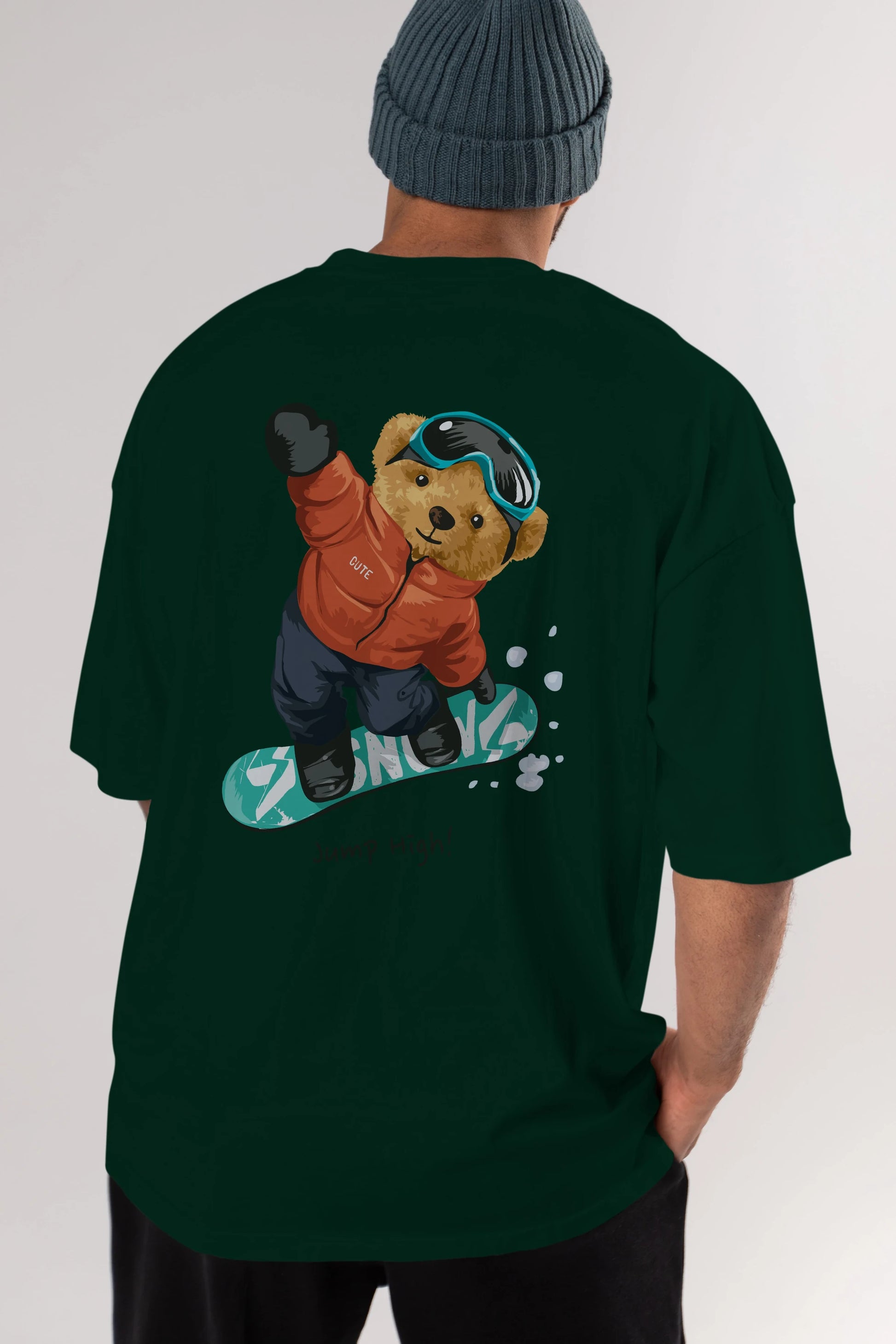 Teddy Bear Jump High Arka Baskılı Oversize t-shirt Erkek Kadın Unisex %100 Pamuk