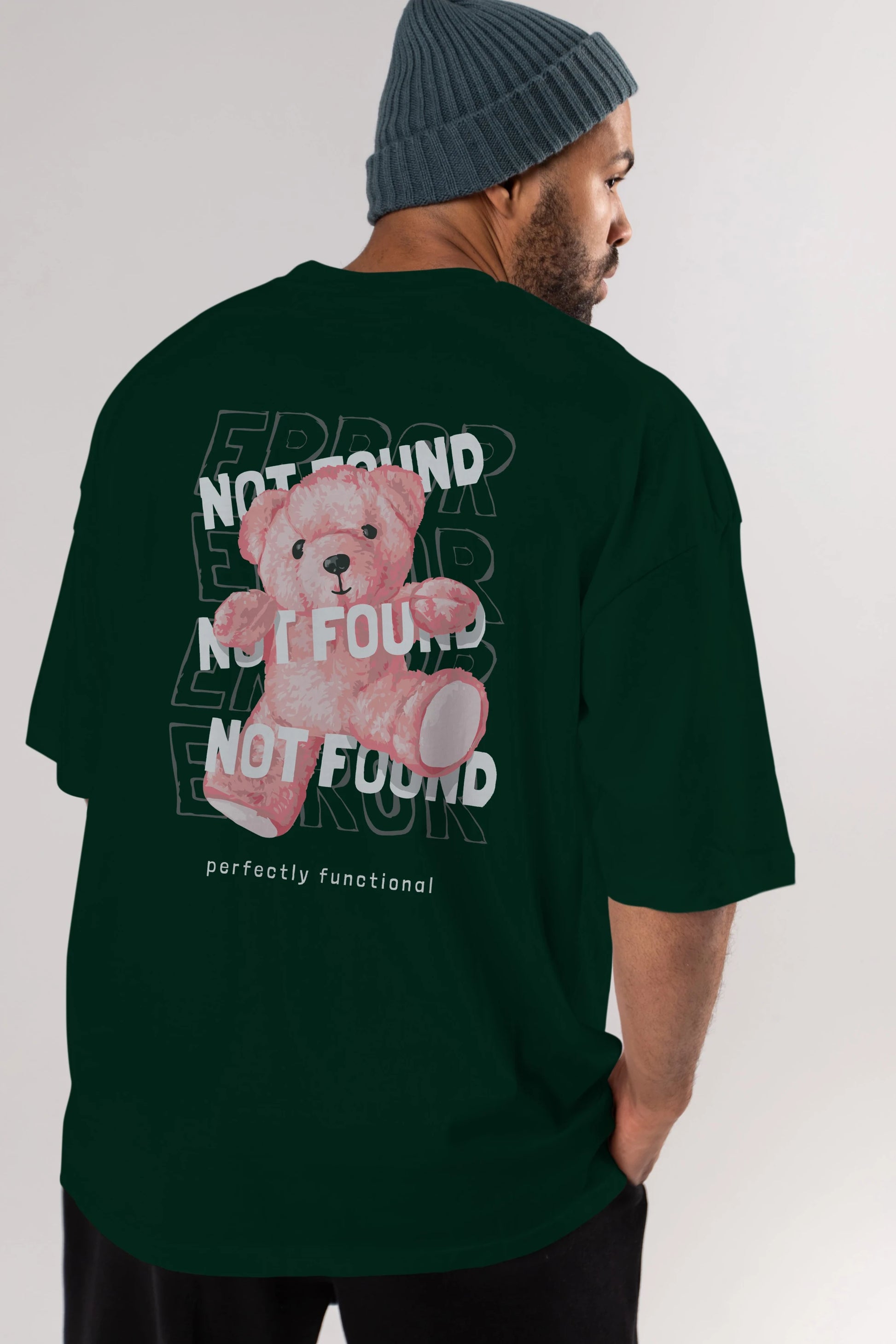 Error Not Found Bear Arka Baskılı Oversize t-shirt Erkek Kadın Unisex
