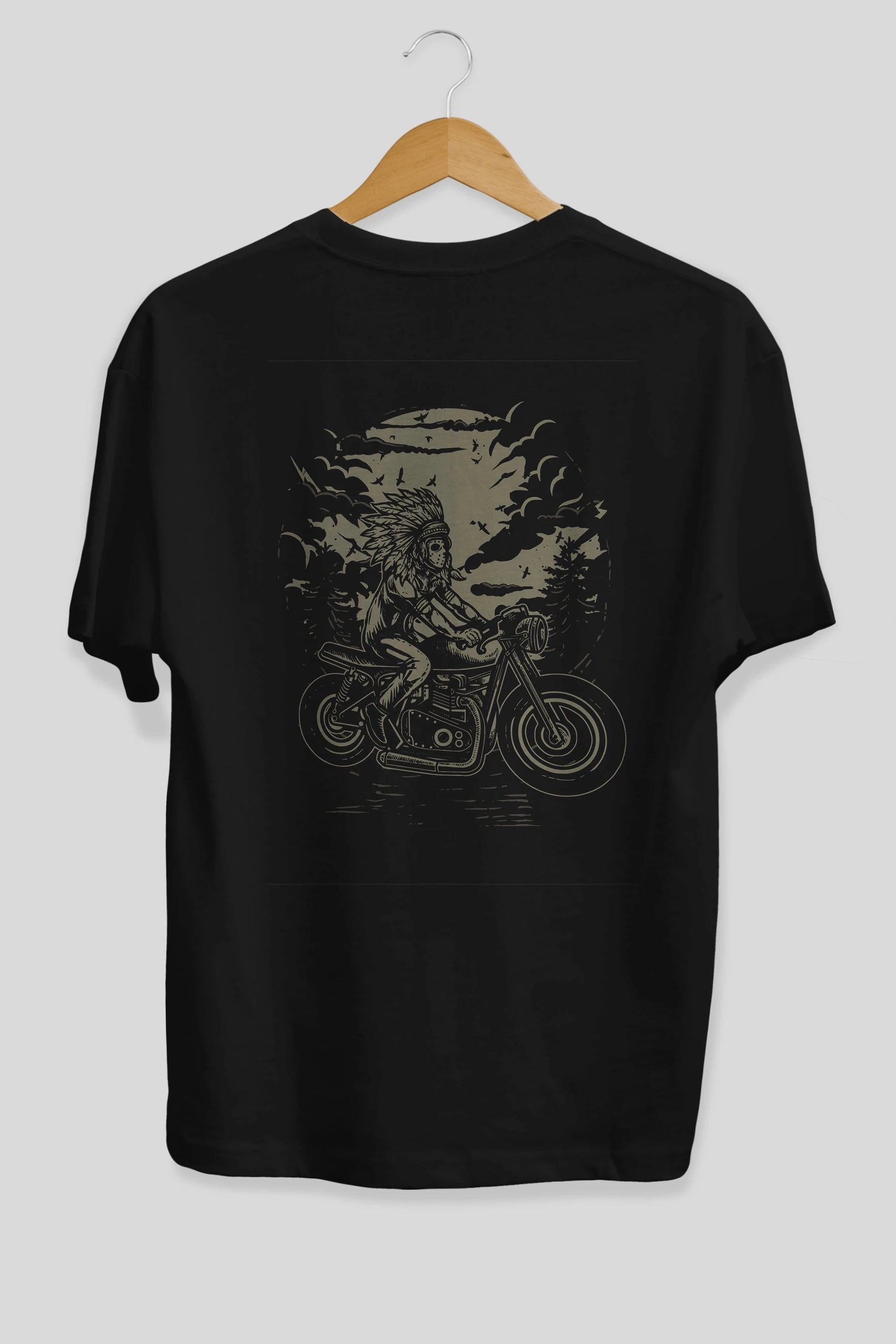 Indian Chief Rider Arka Baskılı Oversize t-shirt Erkek Kadın Unisex %100 Pamuk