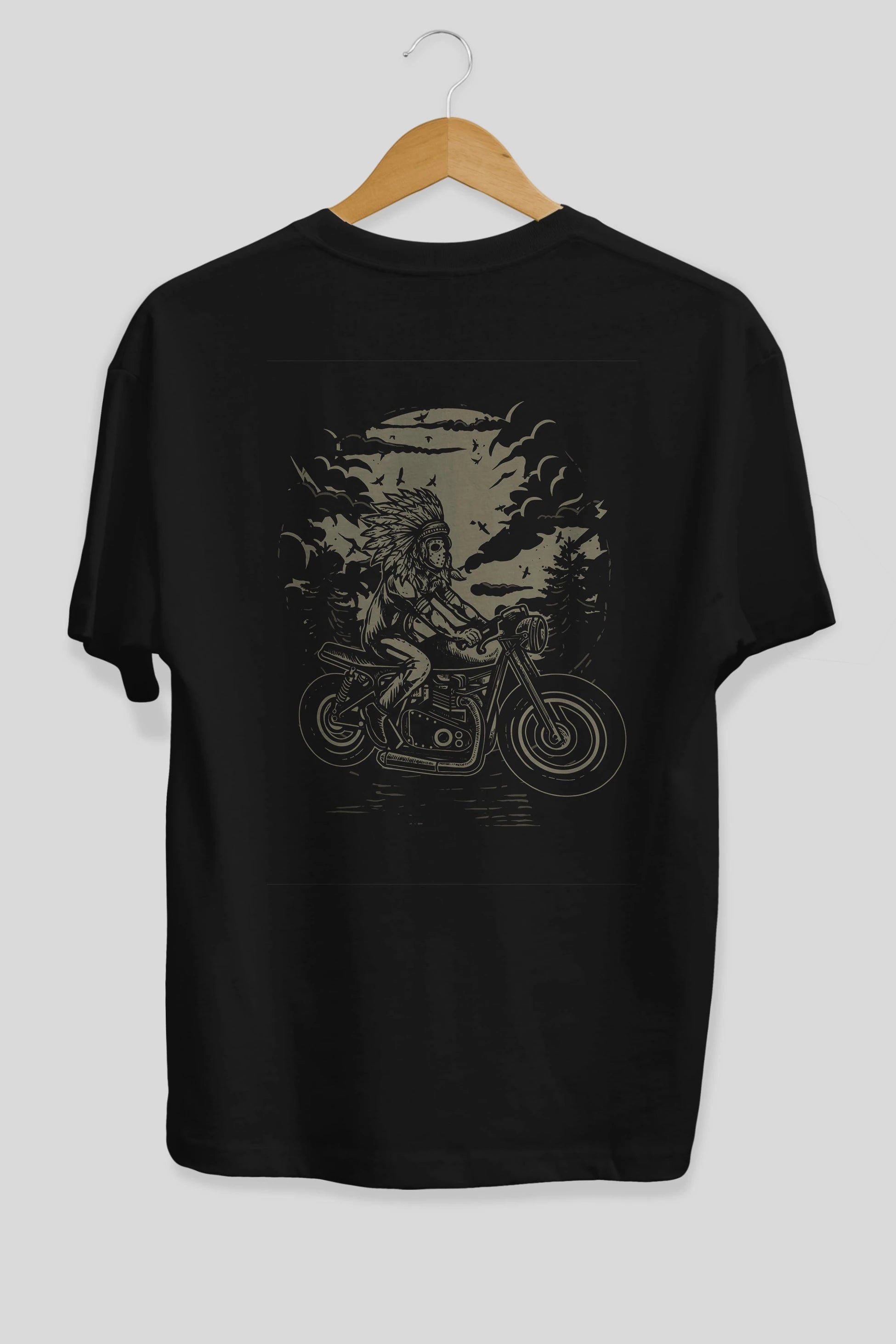 Indian Chief Rider Arka Baskılı Oversize t-shirt Erkek Kadın Unisex %100 Pamuk