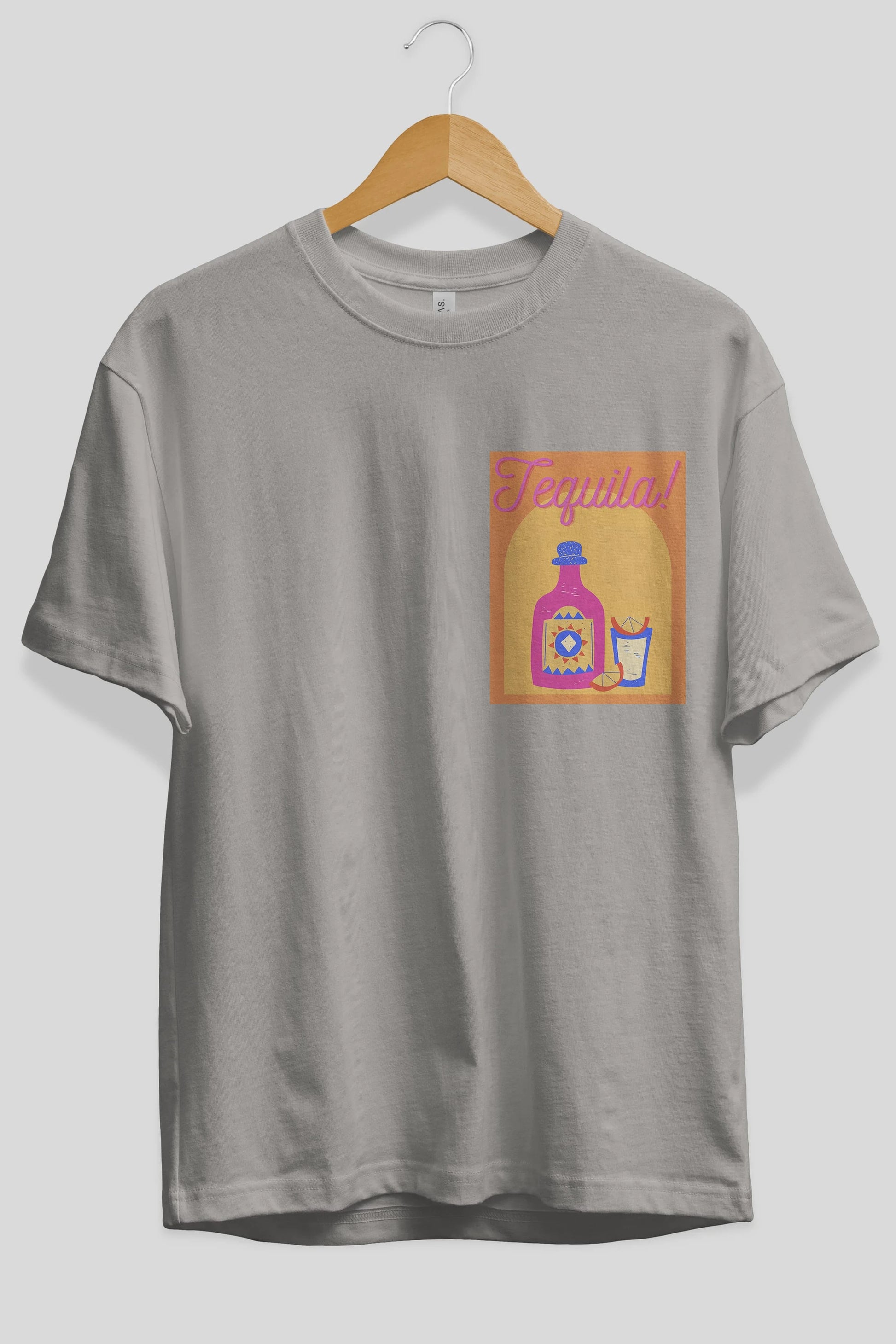 Tequila Ön Sol Baskılı Oversize t-shirt Erkek Kadın Unisex %100 Pamuk Bisiklet Yaka tişort