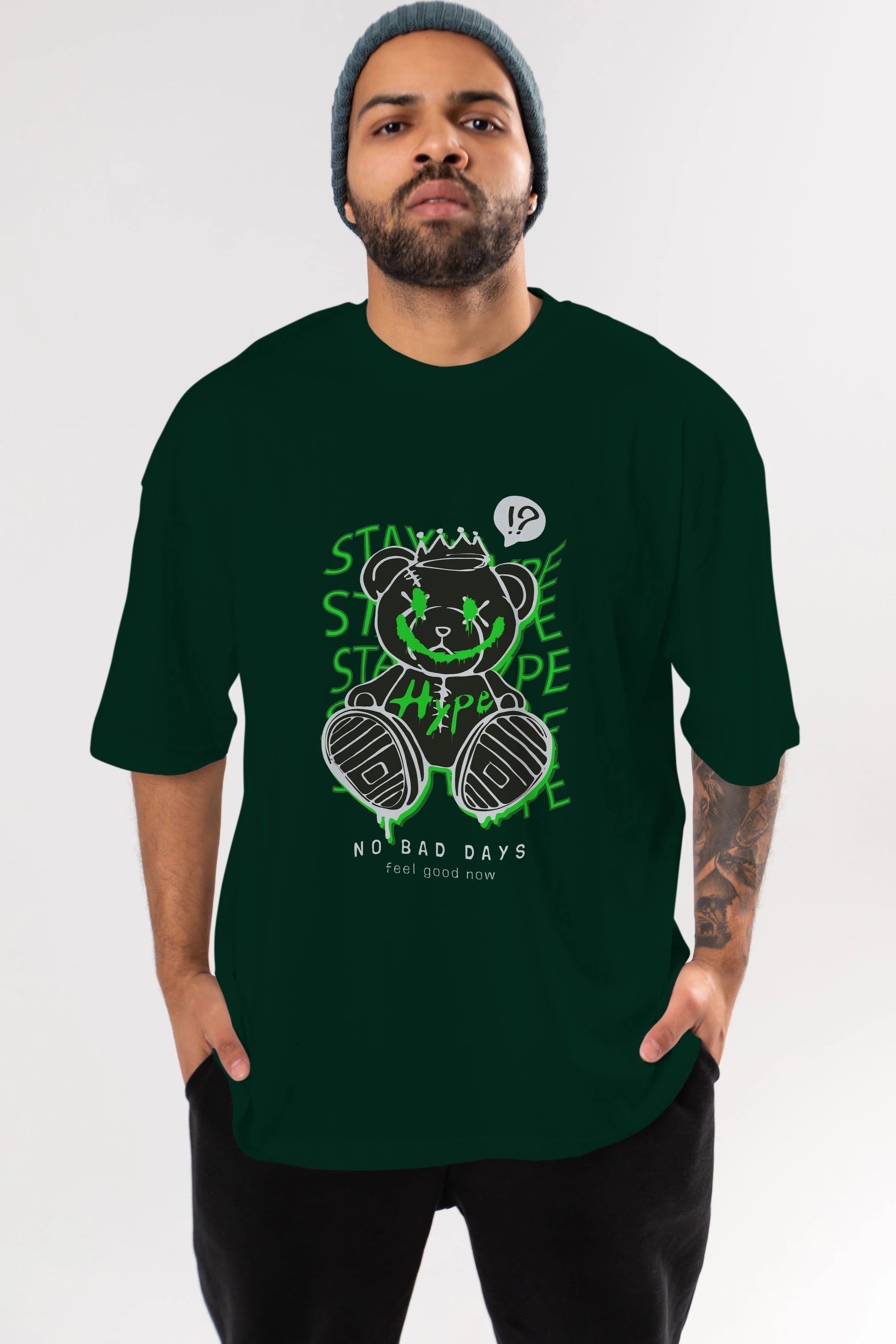 Stay Hype Bear Ön Baskılı Oversize t-shirt Erkek Kadın Unisex