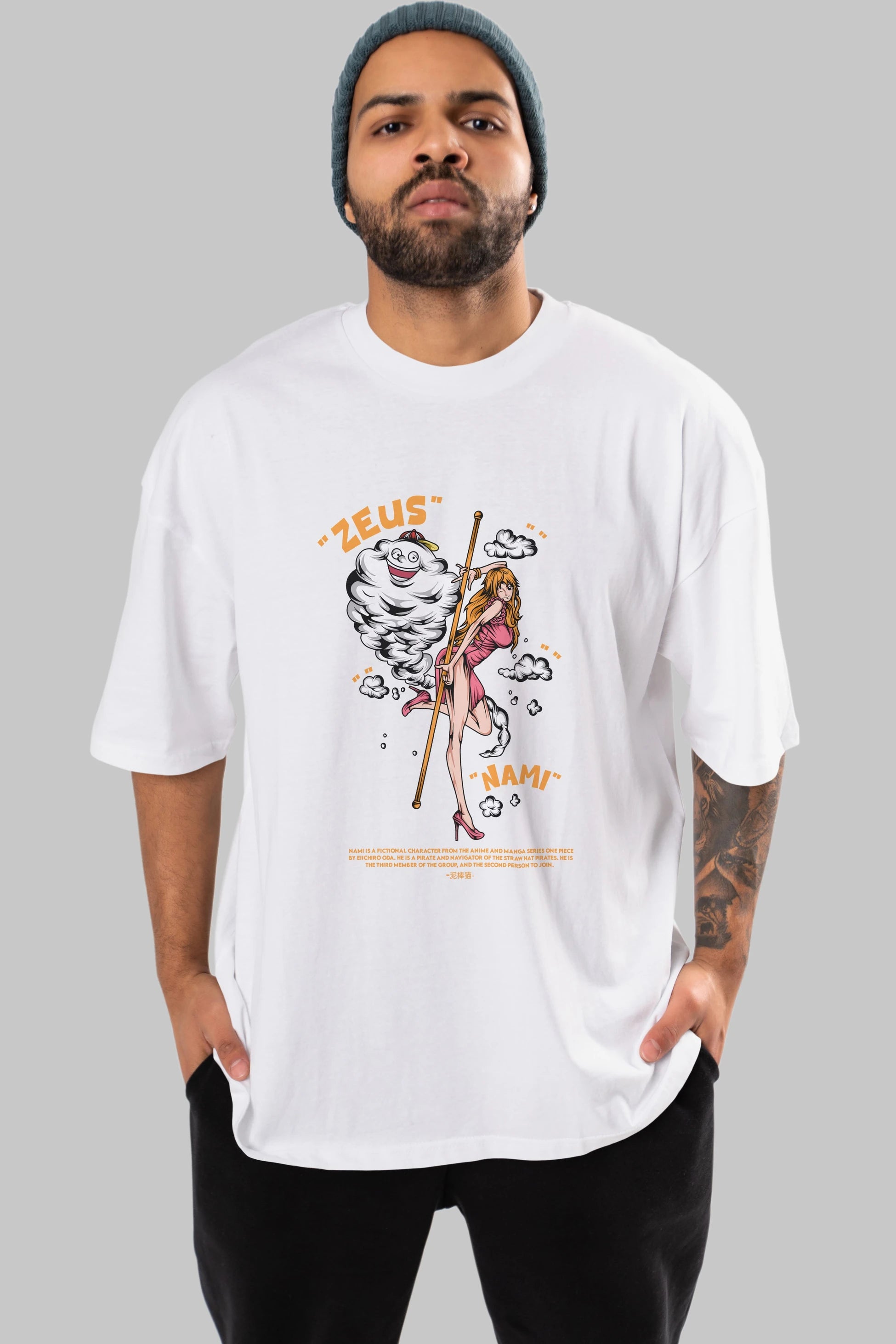 Zeus Nami Anime Ön Baskılı Oversize t-shirt %100 pamuk Erkek Kadın Unisex