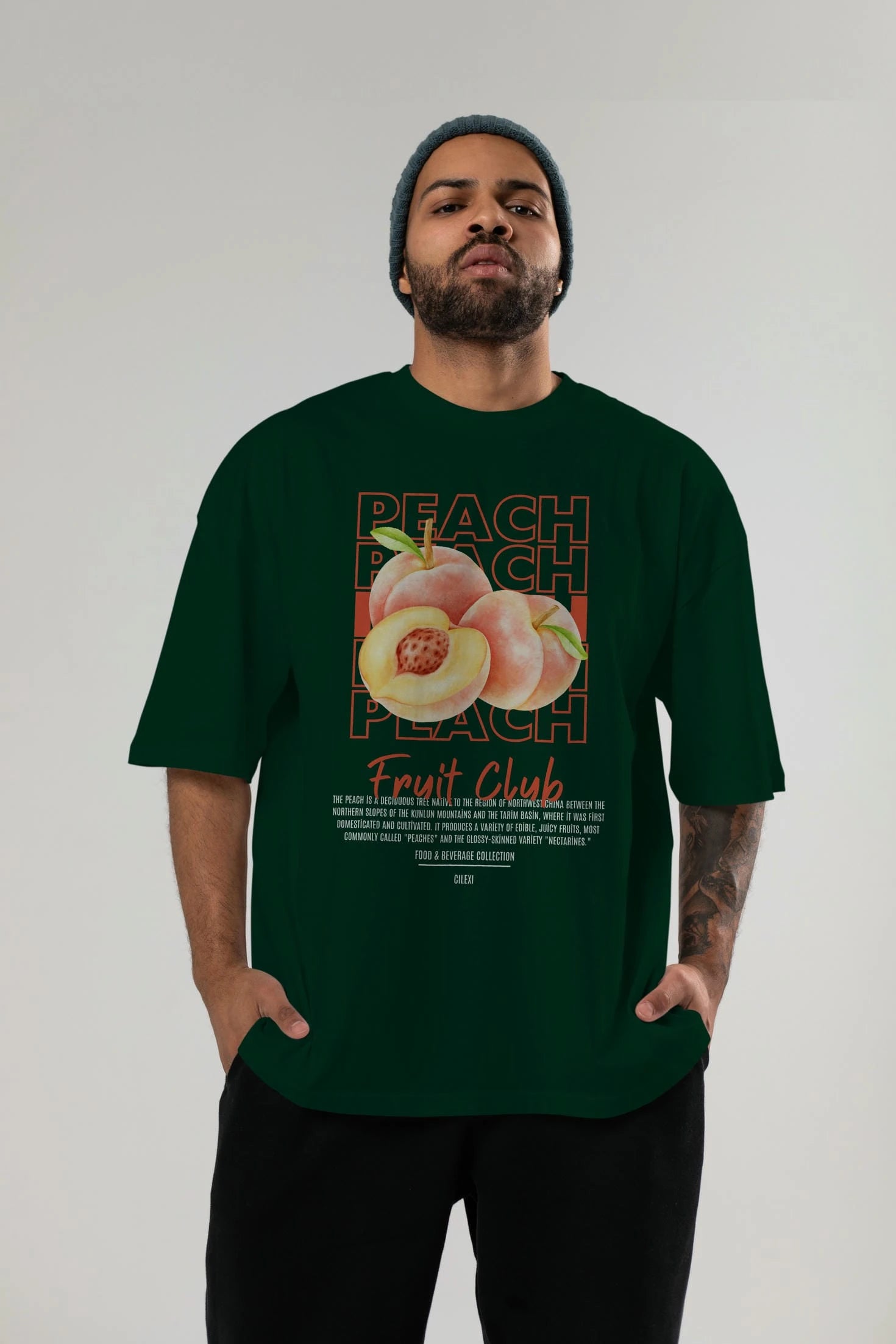 Peach Ön Baskılı Oversize t-shirt Erkek Kadın Pamuk Bisiklet Yaka tişort