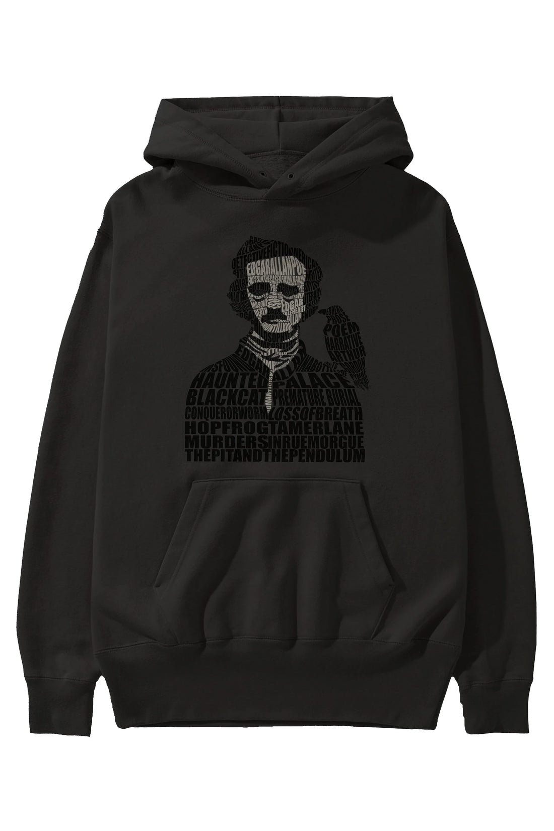 Edgar Alan Poe Calligram Ön Baskılı Hoodie Oversize Kapüşonlu Sweatshirt Erkek Kadın Unisex