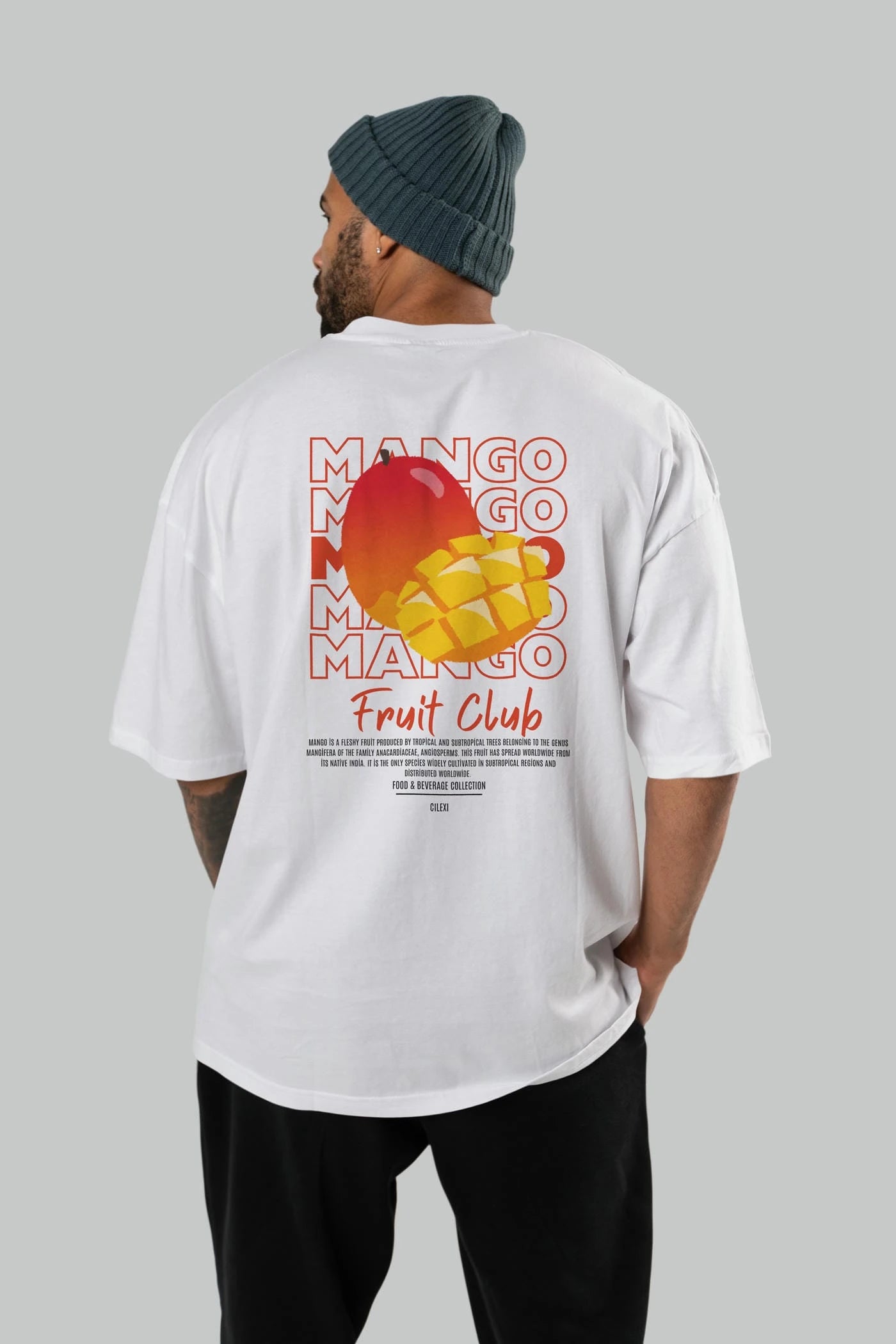 Mango Arka Baskılı Oversize t-shirt Erkek Kadın Pamuk Bisiklet Yaka tişort