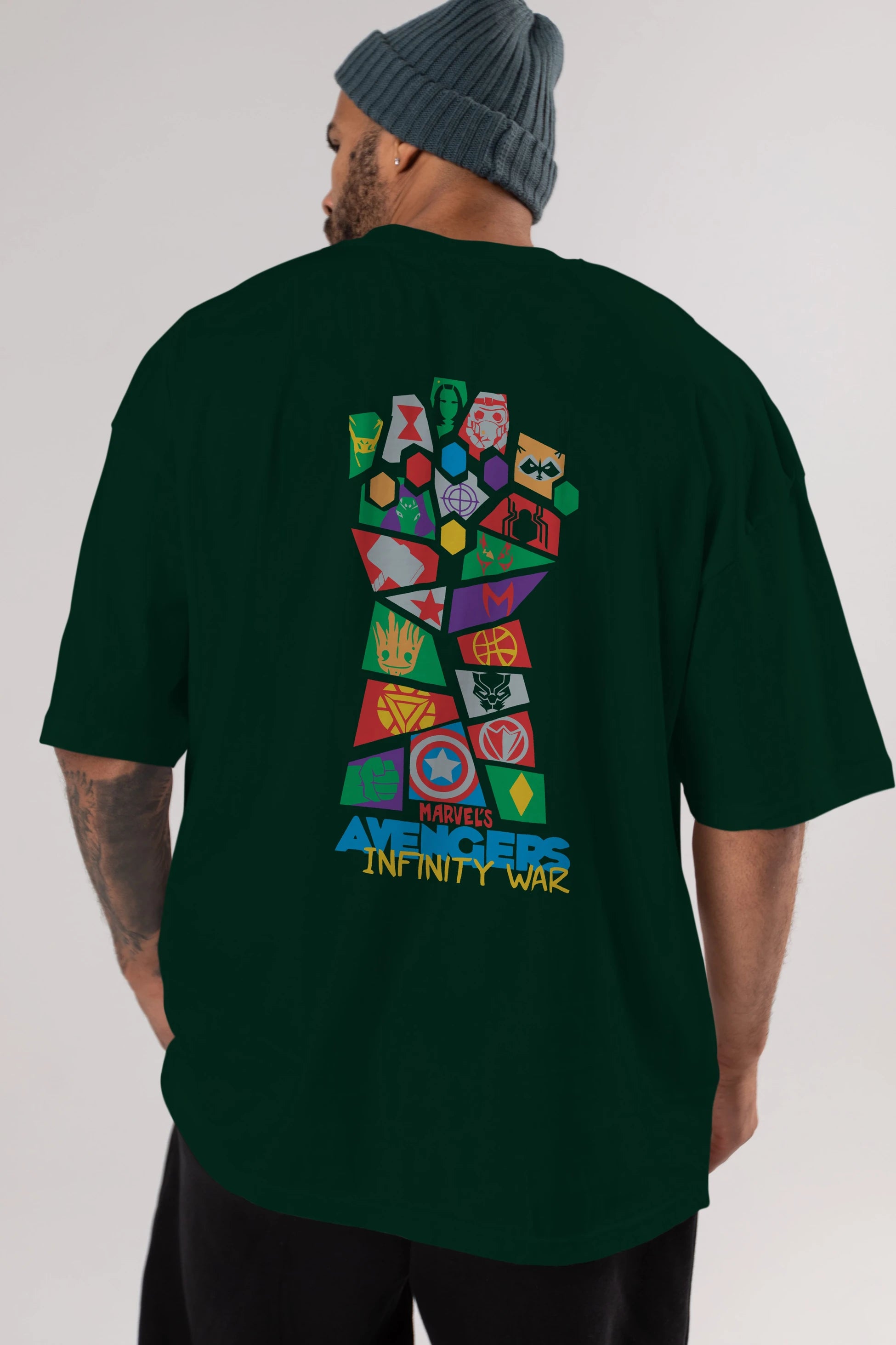 The Avengers Arka Baskılı Oversize t-shirt Erkek Kadın Unisex %100 Pamuk Bisiklet Yaka tişort