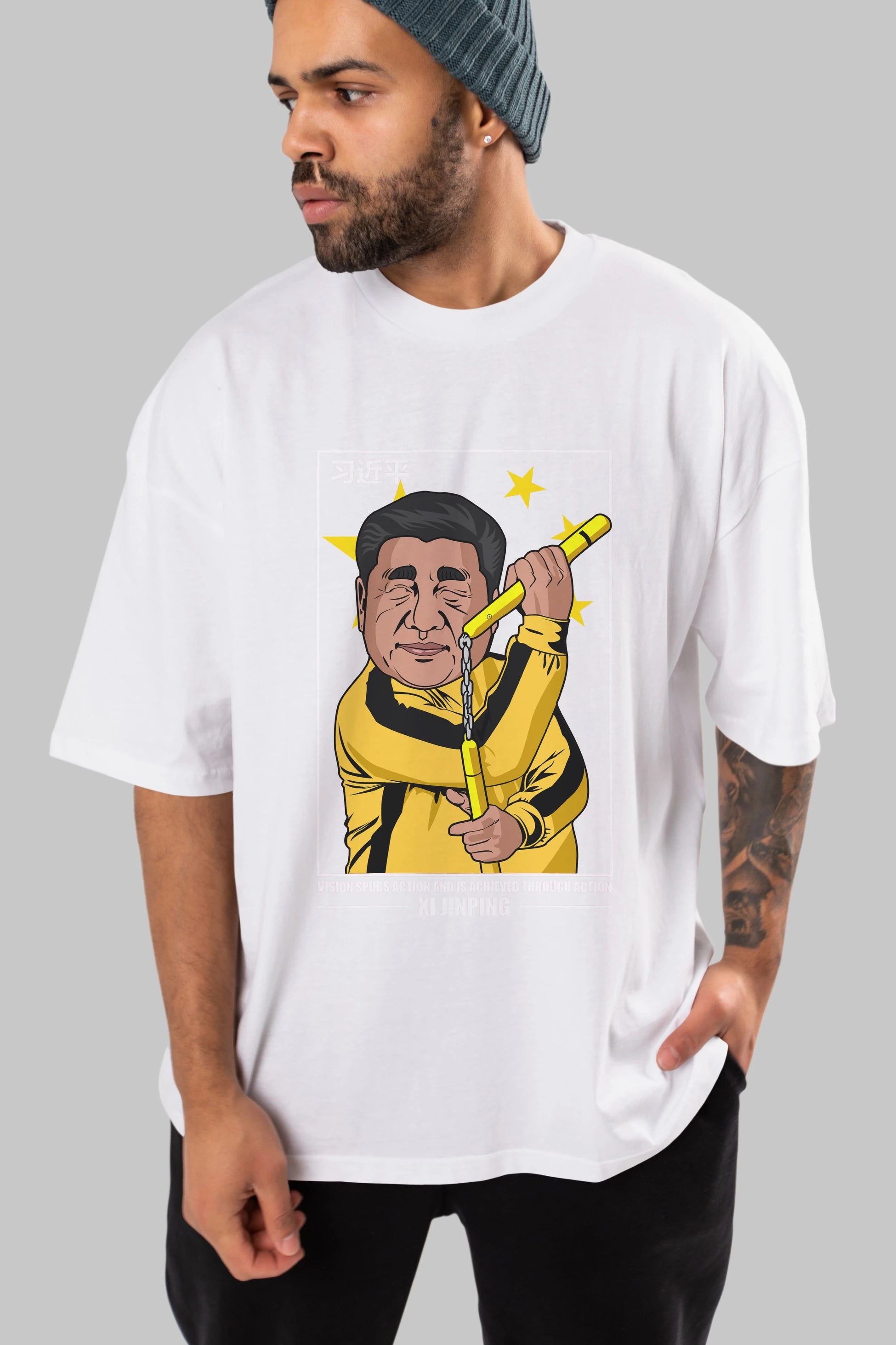 Xi Jinping Bruce Lee Ön Baskılı Oversize t-shirt Erkek Kadın Unisex %100 Pamuk tişort