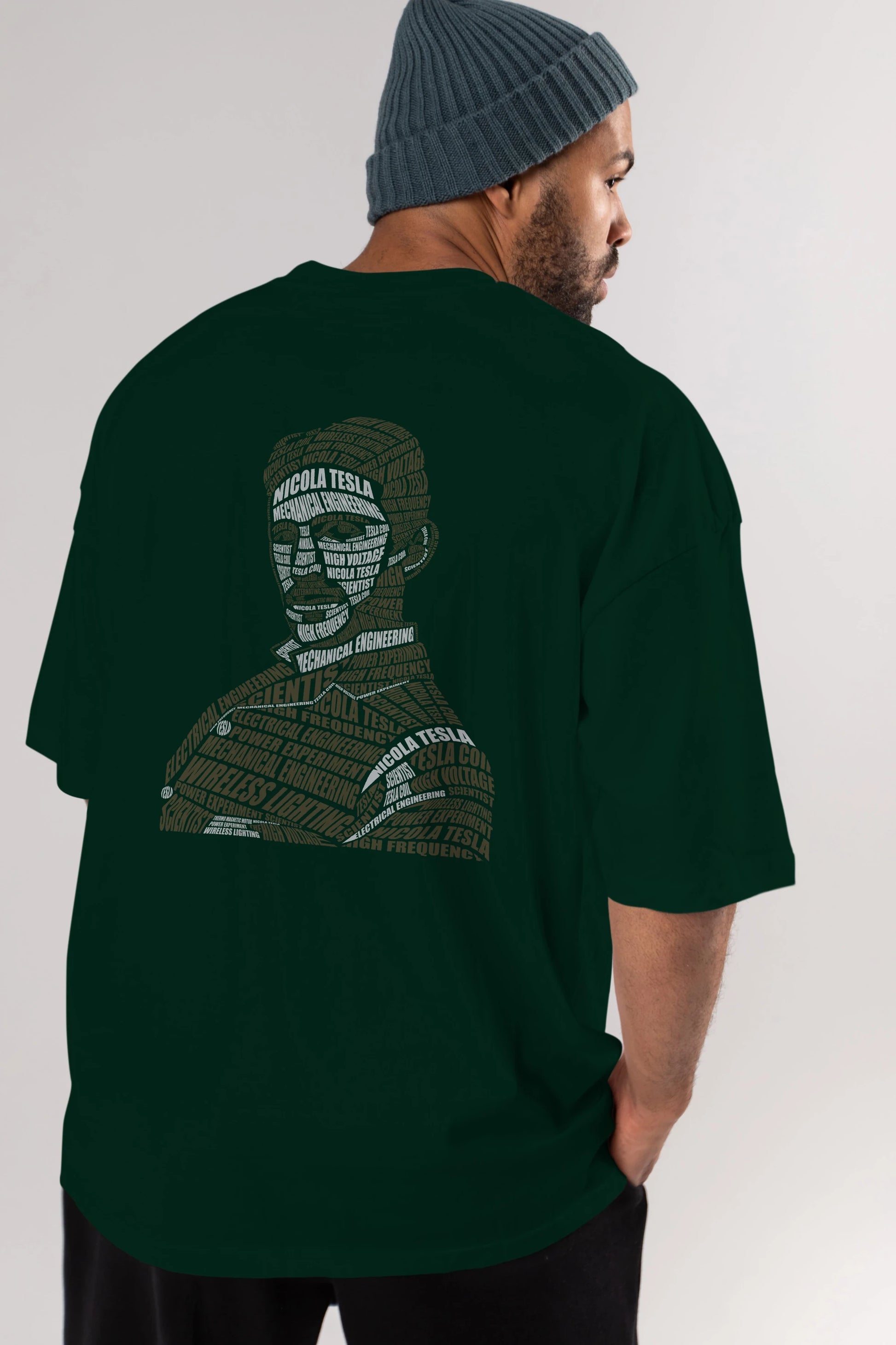 Nikola Tesla Calligram Arka Baskılı Oversize t-shirt %100 pamuk Erkek Kadın Unisex