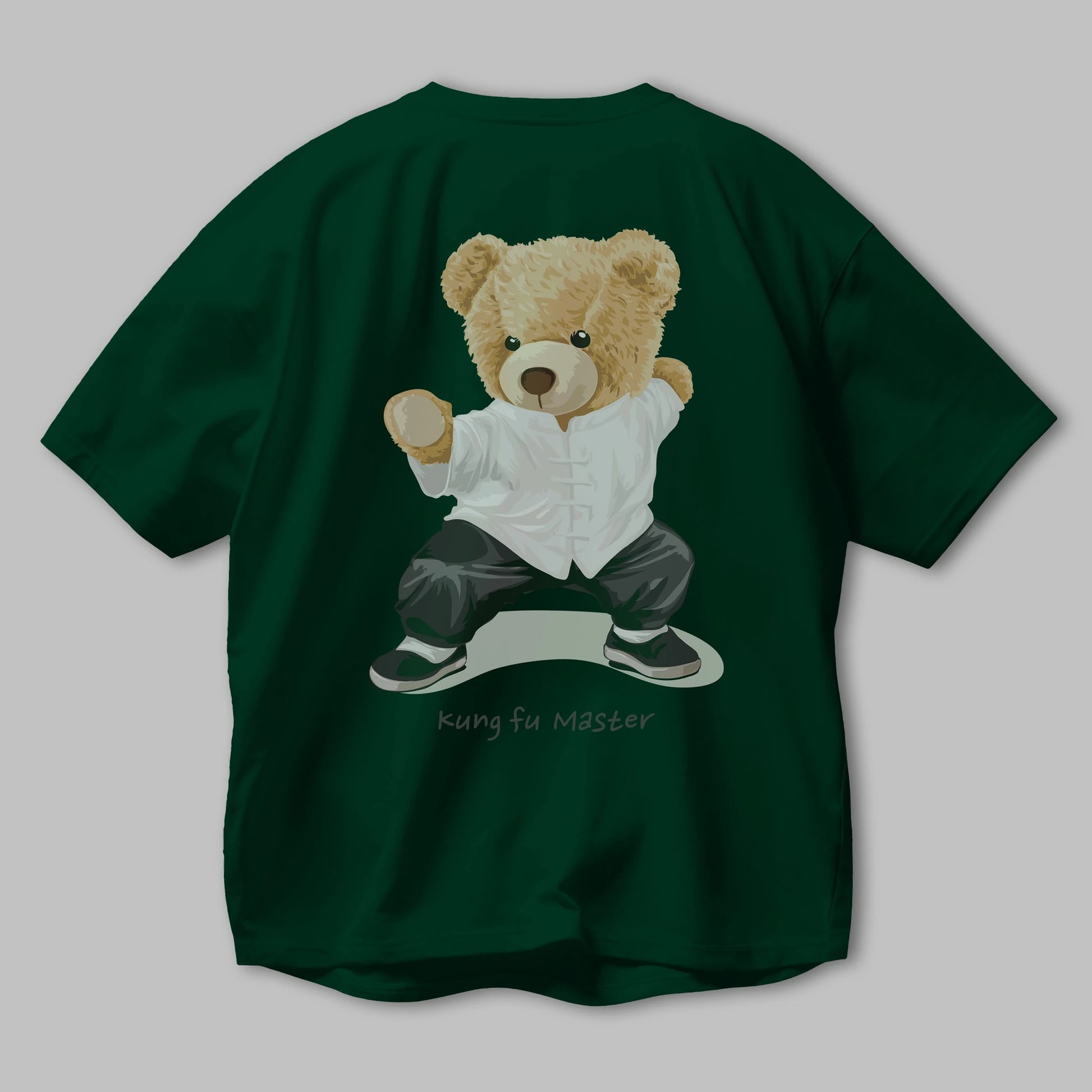Teddy Bear Kung Fu Master Arka Baskılı Oversize t-shirt Erkek Kadın Unisex %100 Pamuk