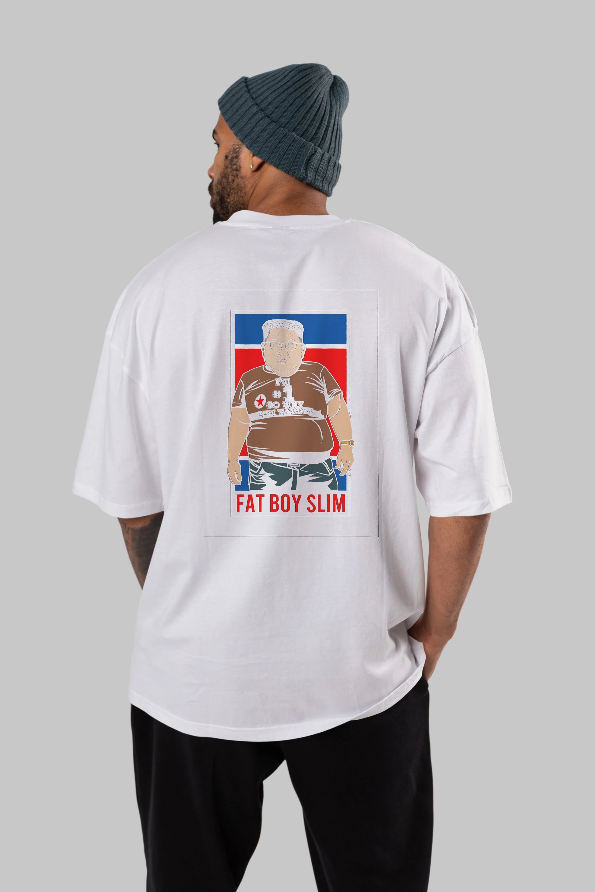 Fat Boy Slim Kim Jong Un Arka Baskılı Oversize t-shirt Erkek Kadın Unisex %100 Pamuk tişort