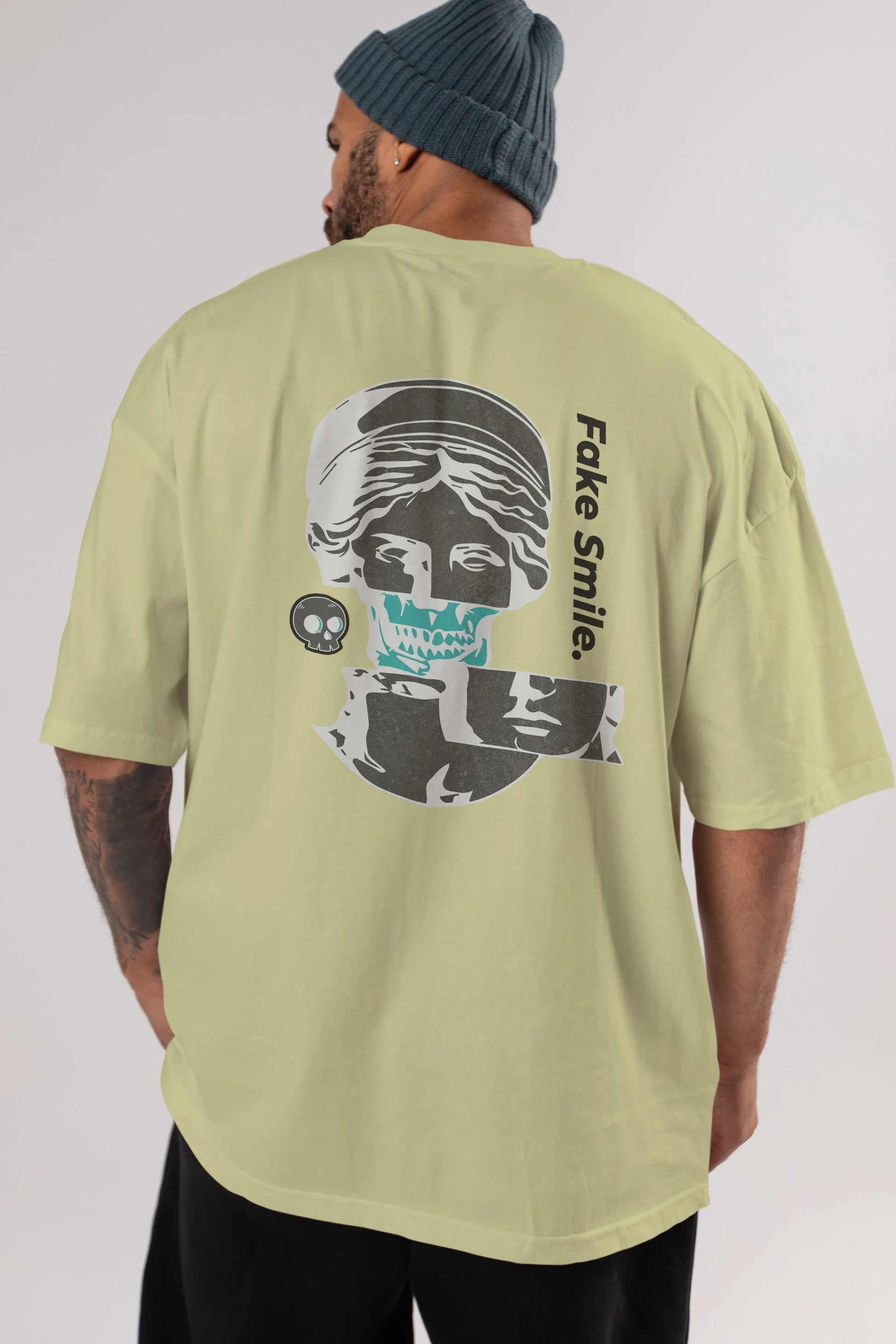 Fake Smile Yazılı Arka Baskılı Oversize t-shirt Erkek Kadın Unisex