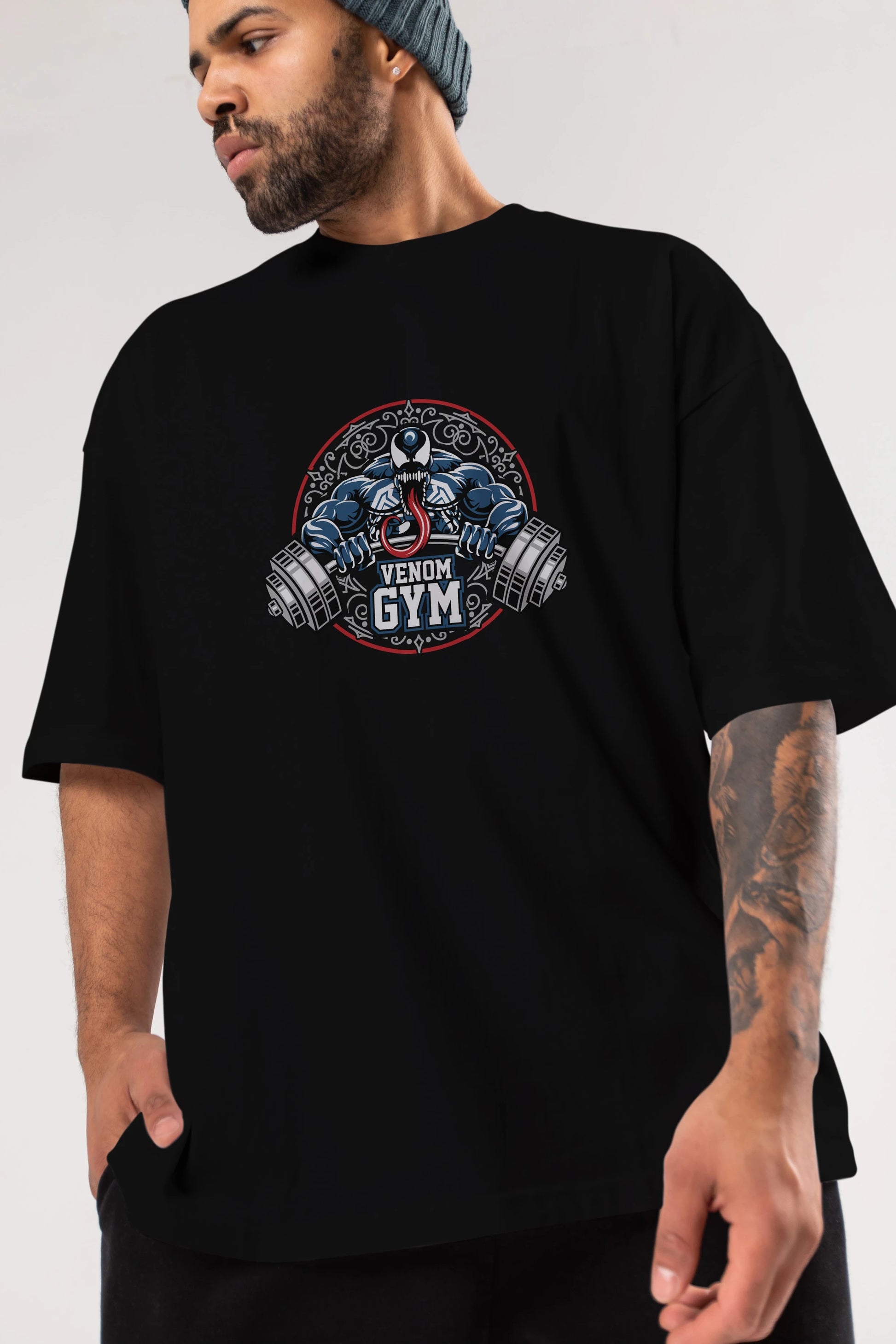 Venom GYM Ön Baskılı Oversize t-shirt Erkek Kadın Unisex %100 Pamuk Bisiklet Yaka tişort
